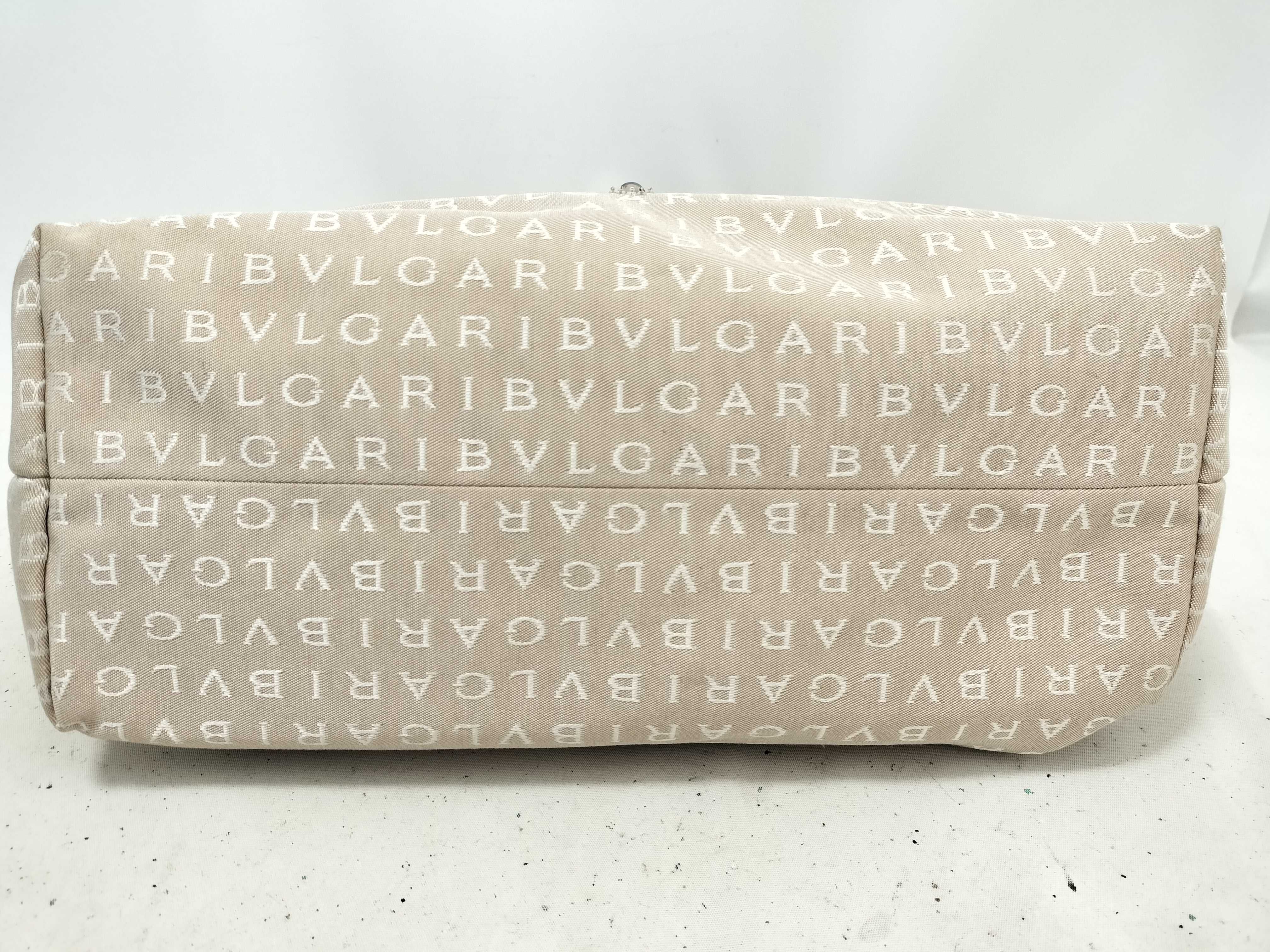 Logomania Bead Decoration Canvas x Leather Beige Tote Bag — view 7