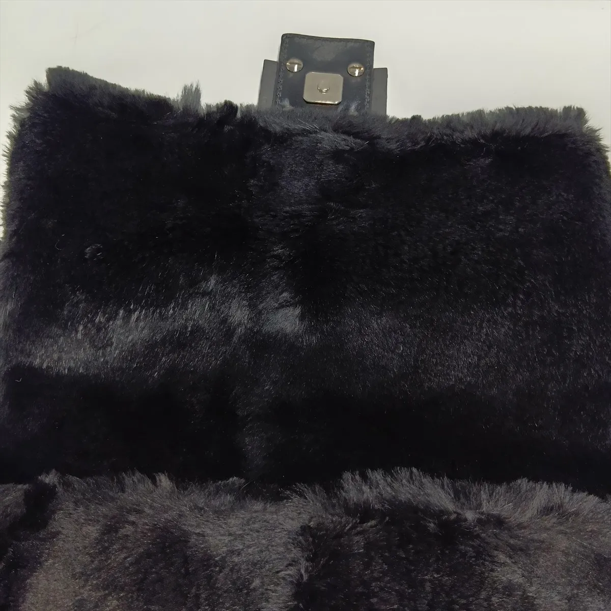 Mamma Bucket Fur and Leather Shoulder Bag, Black — view 12