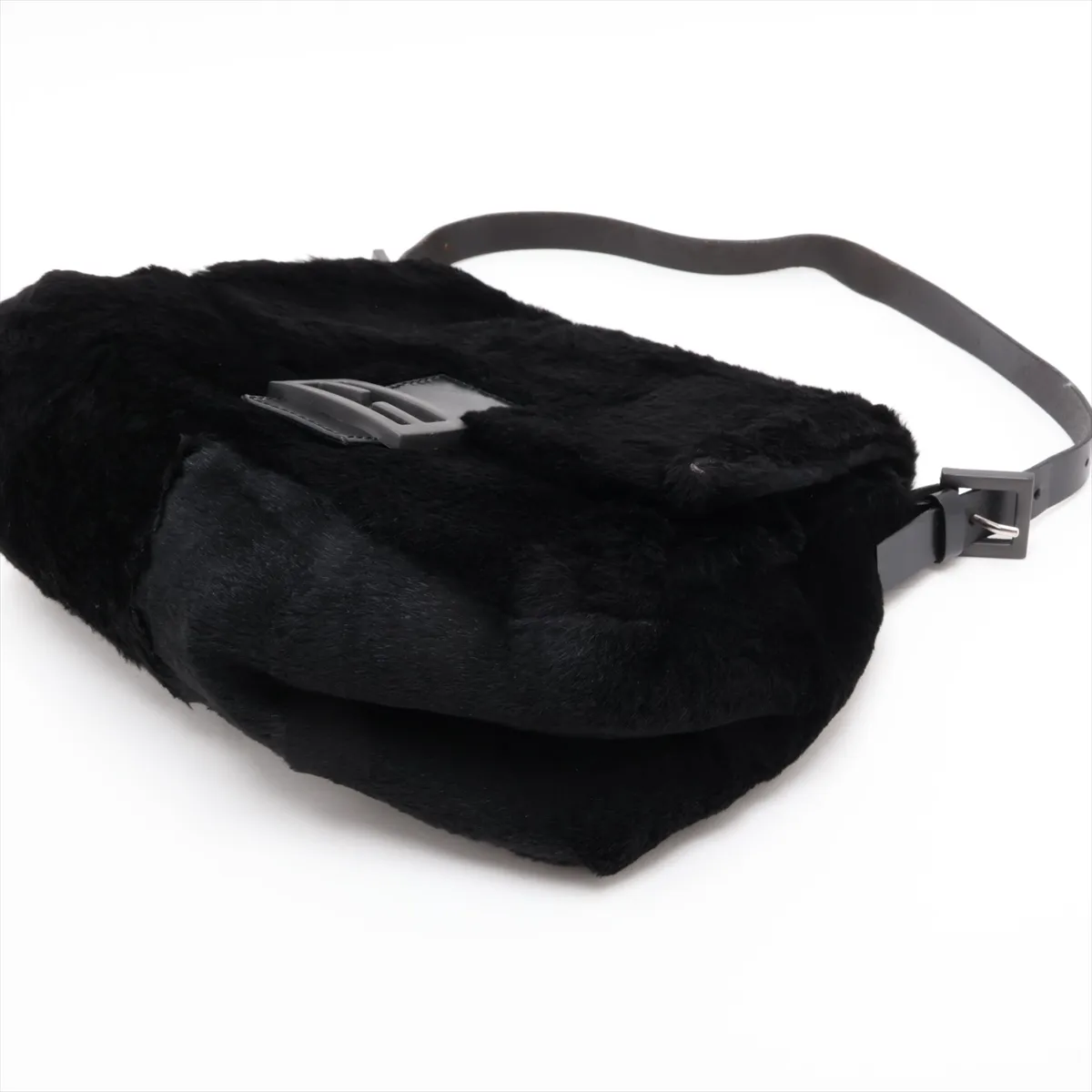 Mamma Bucket Fur and Leather Shoulder Bag, Black — view 3