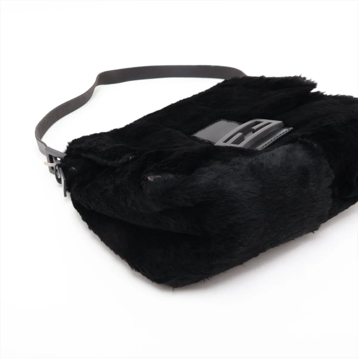Mamma Bucket Fur and Leather Shoulder Bag, Black — view 4
