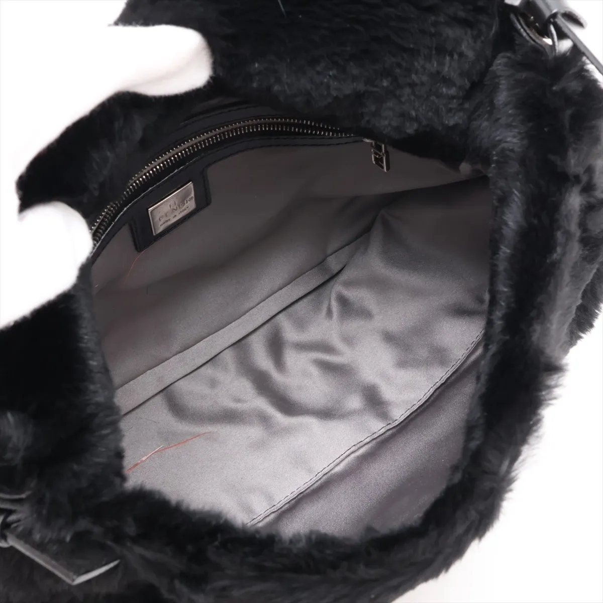 Mamma Bucket Fur and Leather Shoulder Bag, Black — view 7