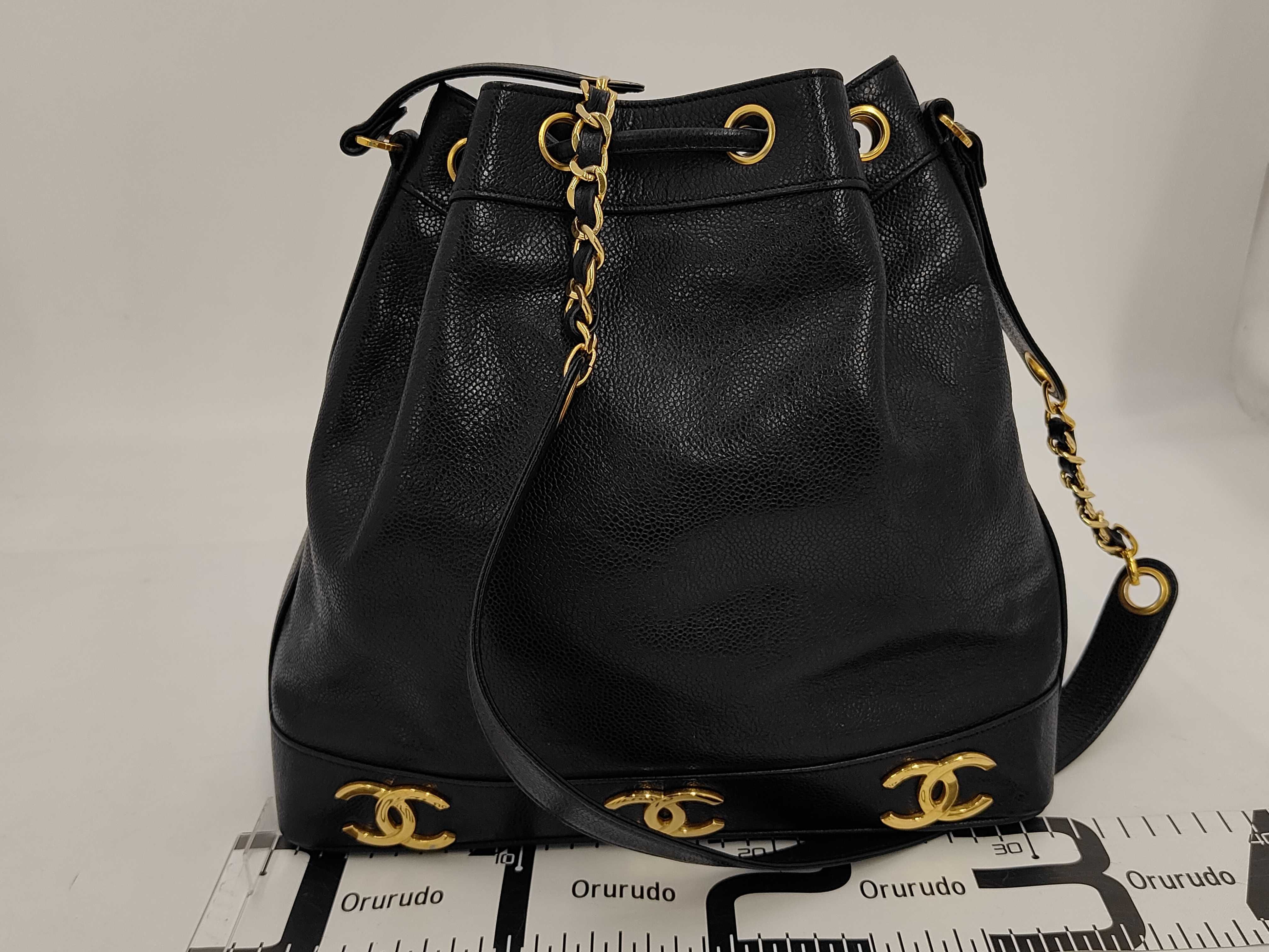 Triple Coco Drawstring Chain Shoulder Bag, Black, with Authenticity Card and Seal. — view 2