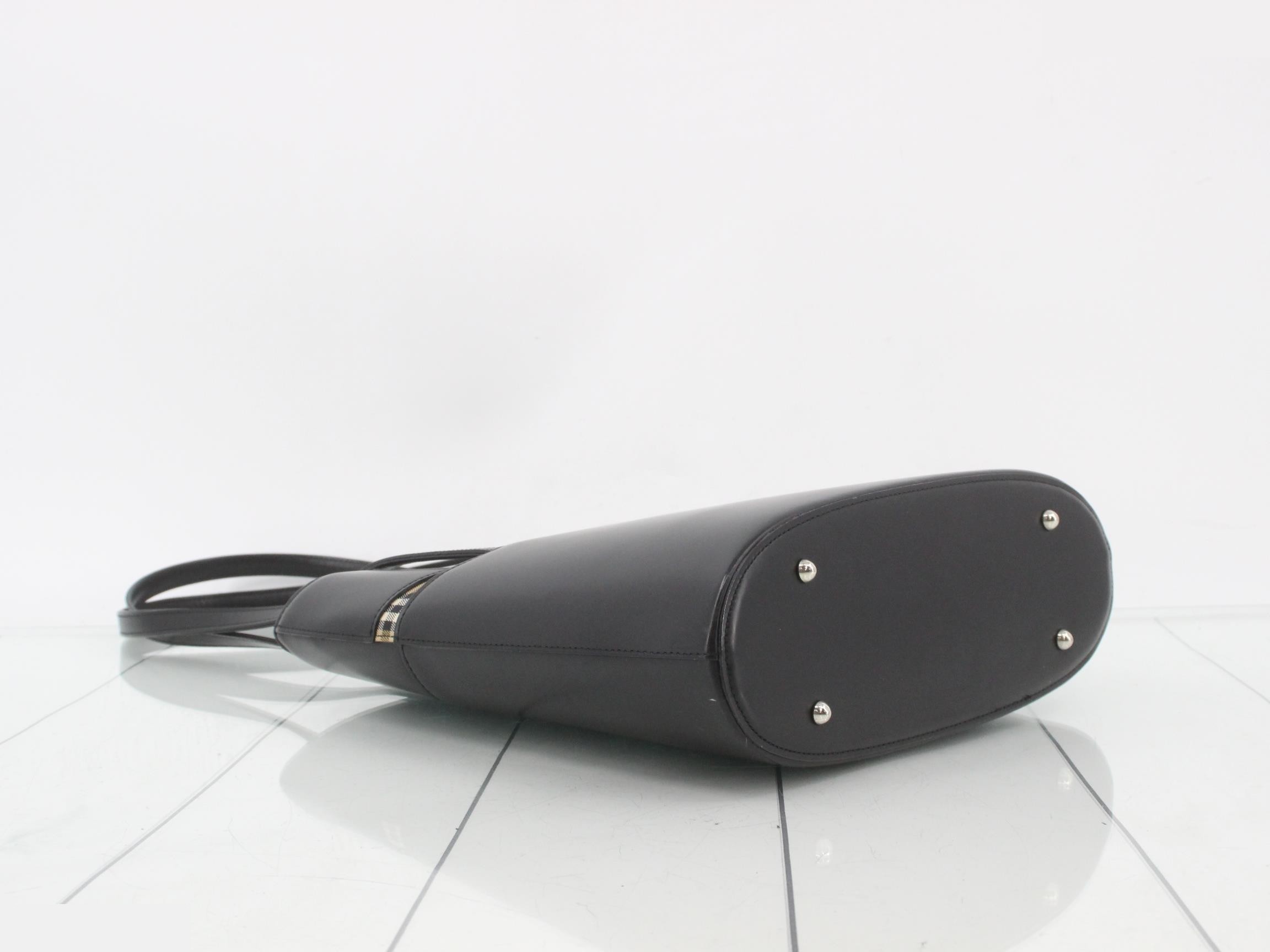 Burberrys Leather Nova Check Tote Bag Black — view 5