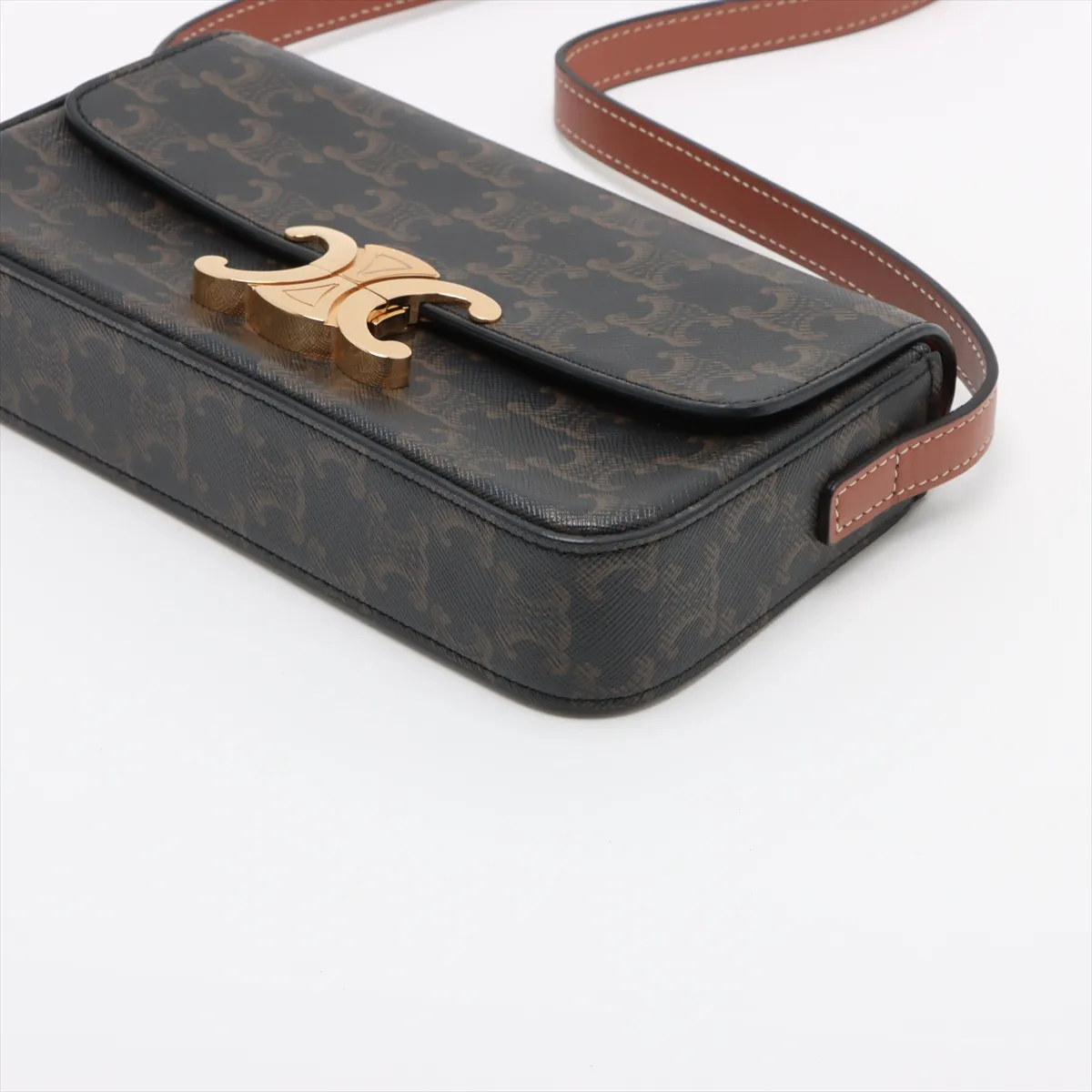 Triomphe Claude PVC x Leather Shoulder Bag Brown — view 3