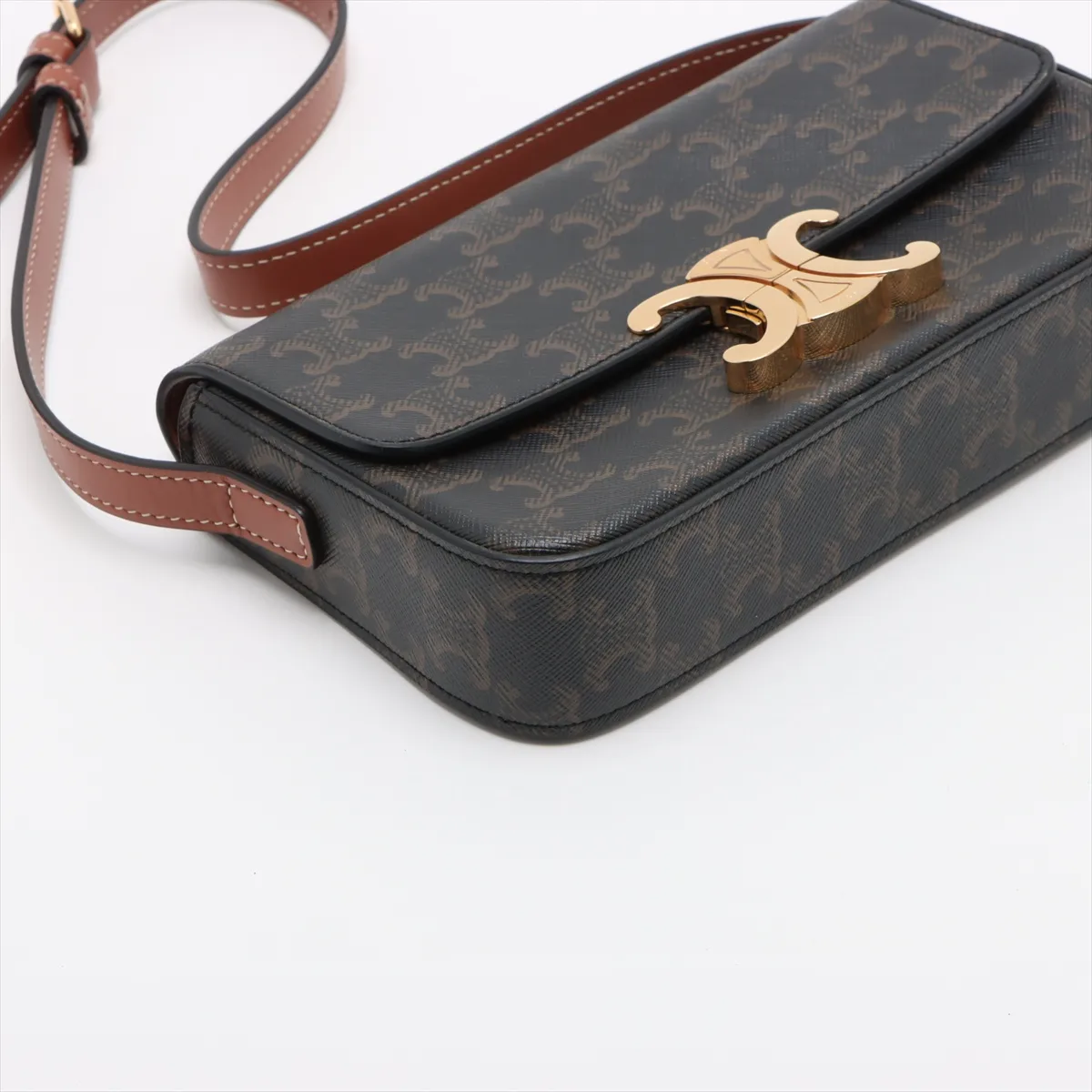 Triomphe Claude PVC x Leather Shoulder Bag Brown — view 4
