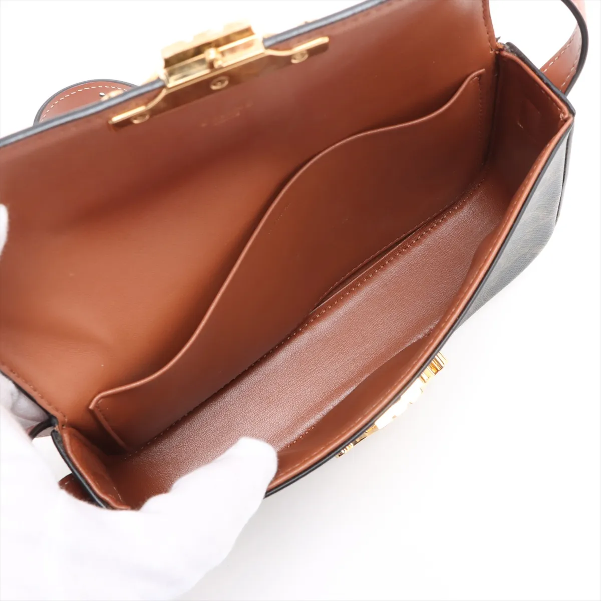 Triomphe Claude PVC x Leather Shoulder Bag Brown — view 6
