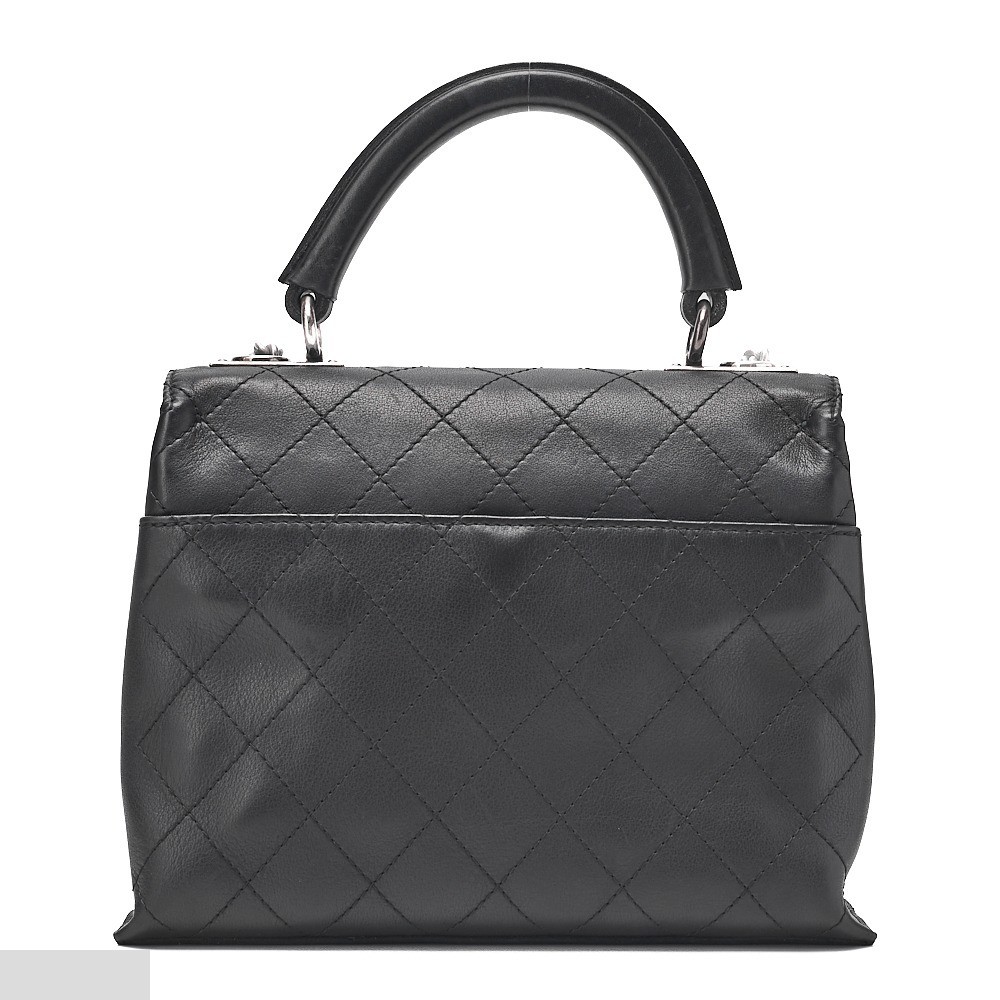 Calfskin Matelassé Single 2-Way Handbag/Chain Shoulder Bag, Black — view 2