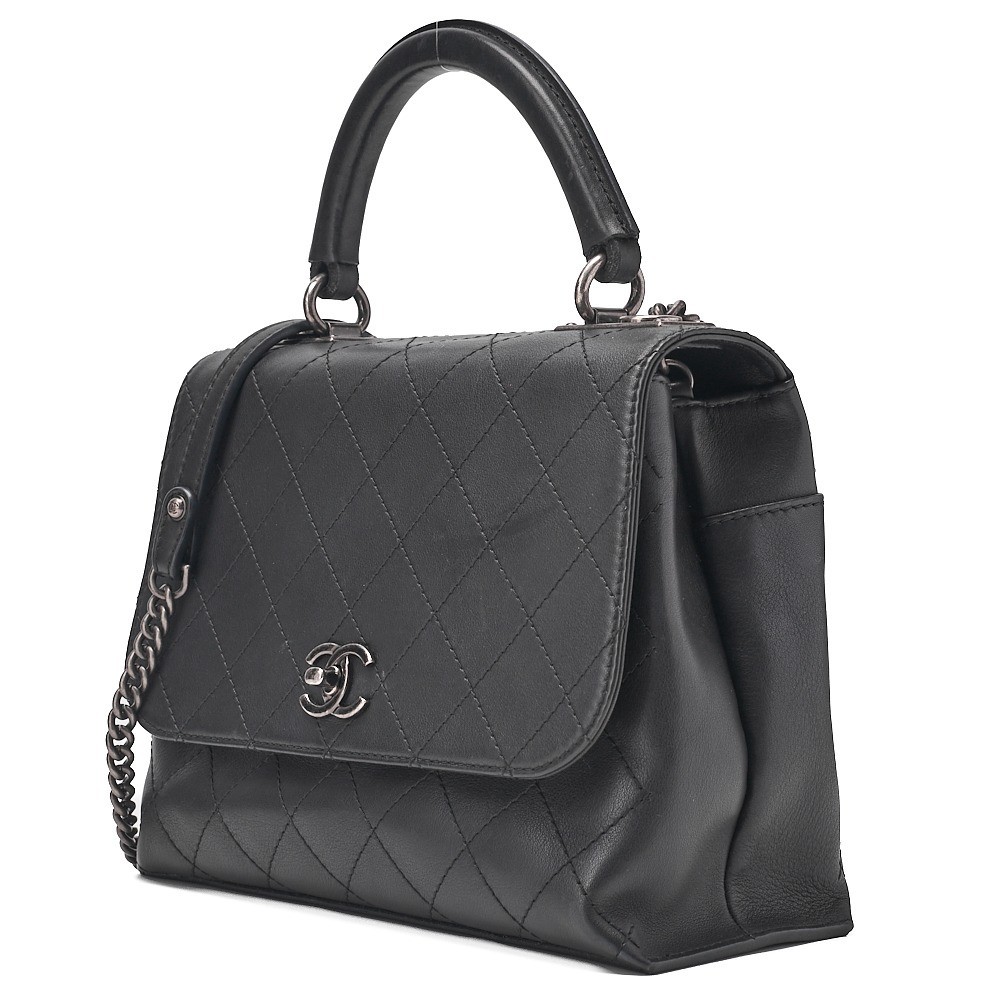 Calfskin Matelassé Single 2-Way Handbag/Chain Shoulder Bag, Black — view 3
