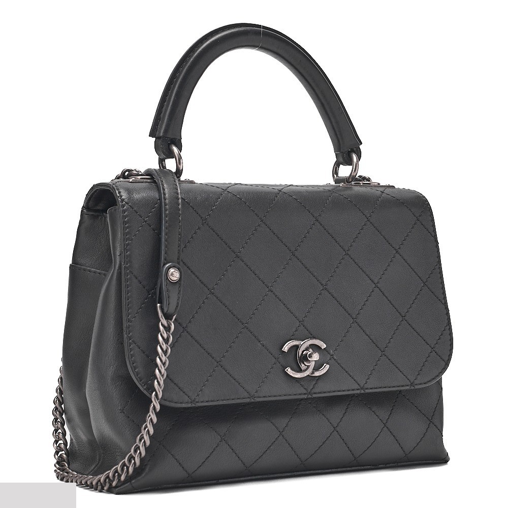 Calfskin Matelassé Single 2-Way Handbag/Chain Shoulder Bag, Black — view 4