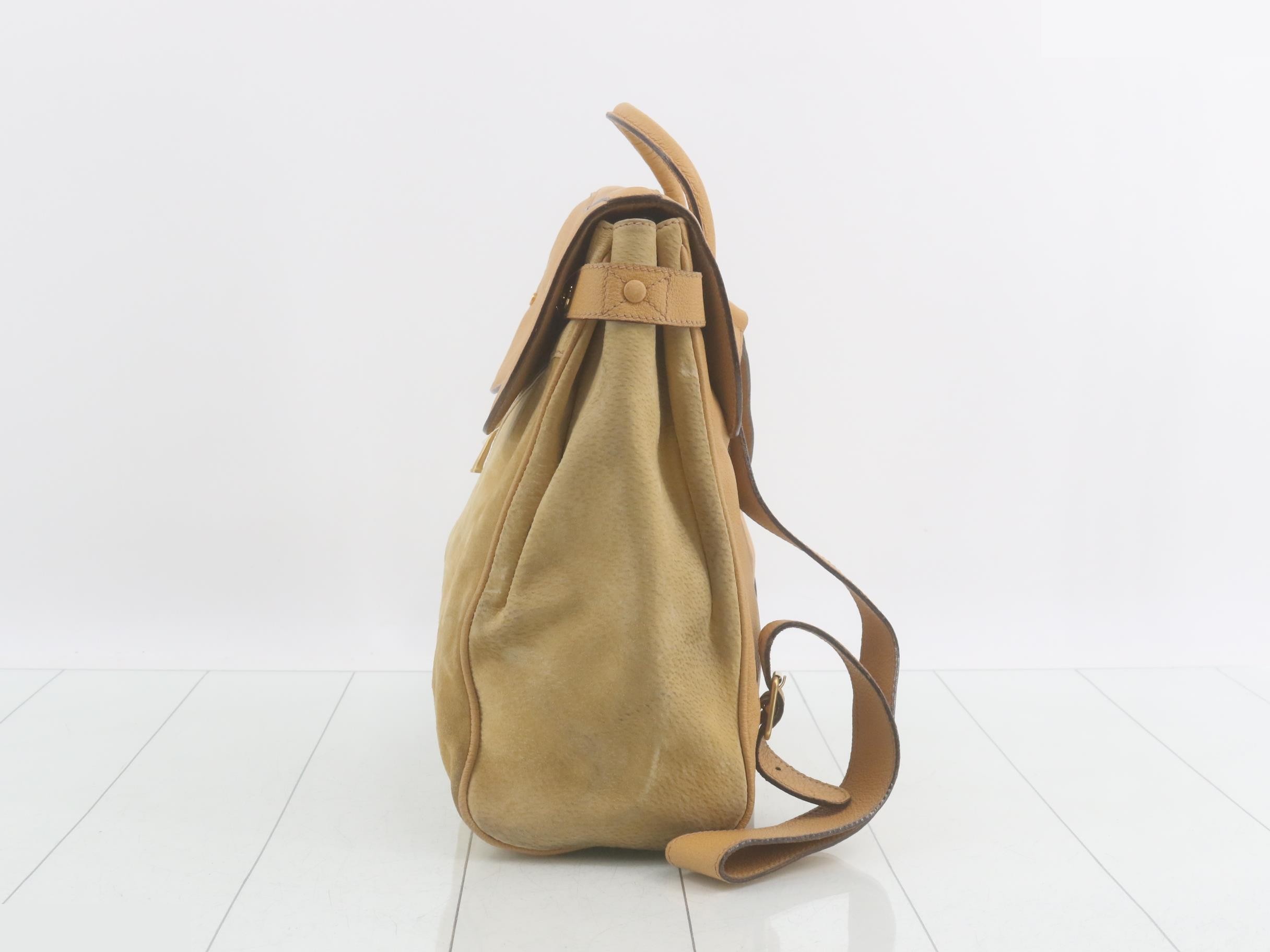 Backpack, saddle backpack, suede leather, beige — view 3