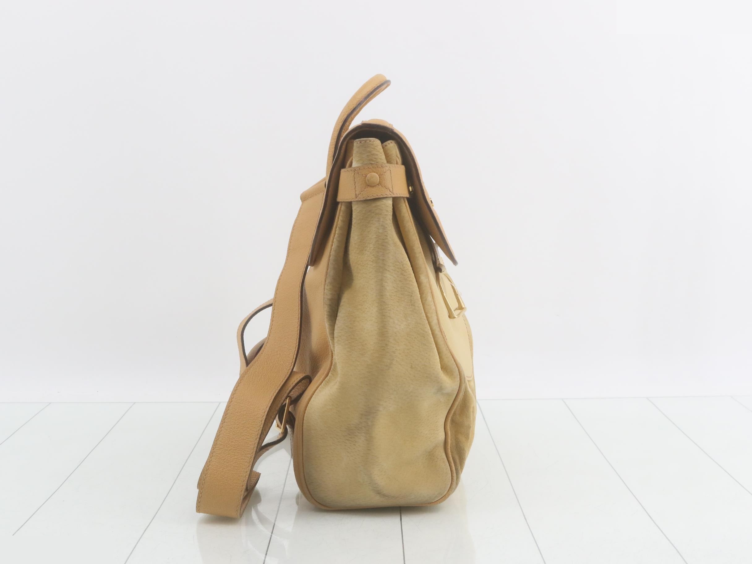 Backpack, saddle backpack, suede leather, beige — view 4