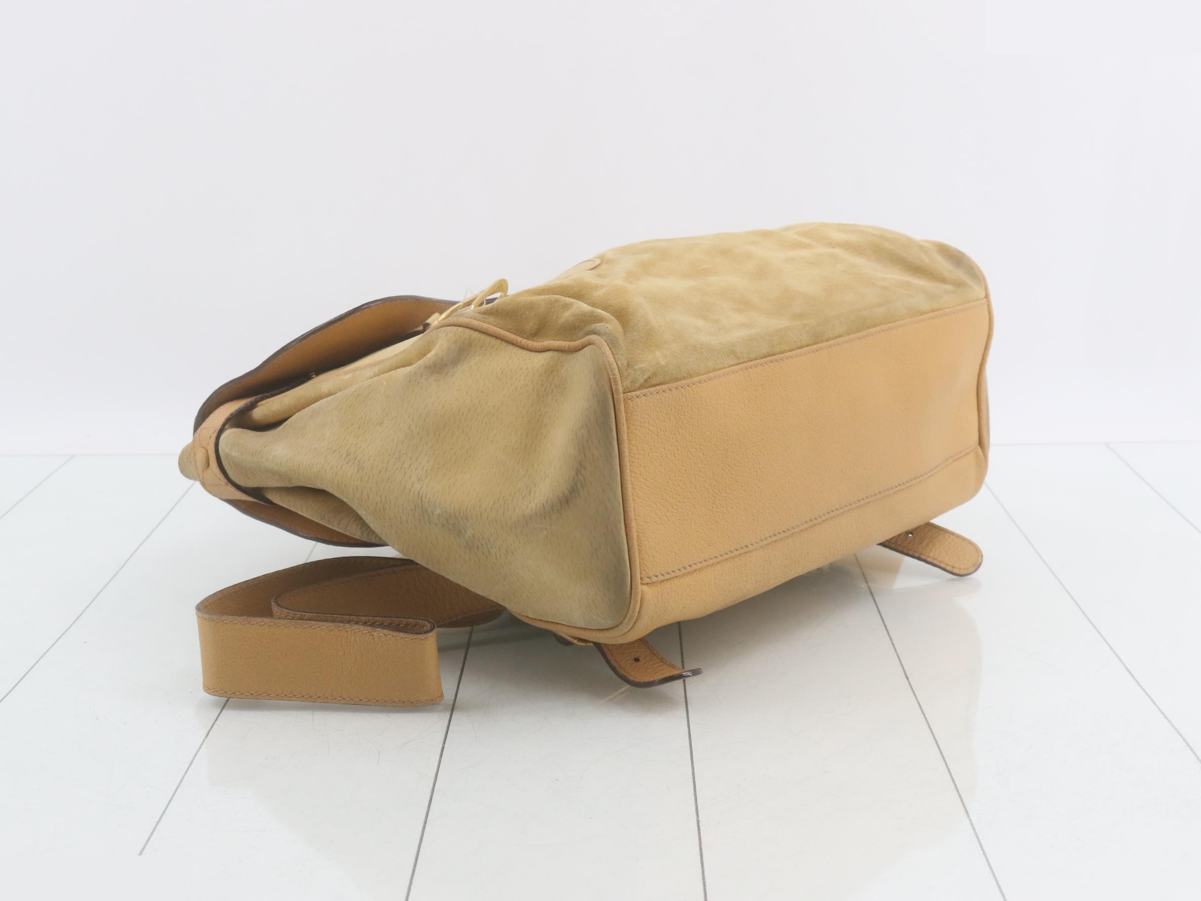 Backpack, saddle backpack, suede leather, beige — view 5