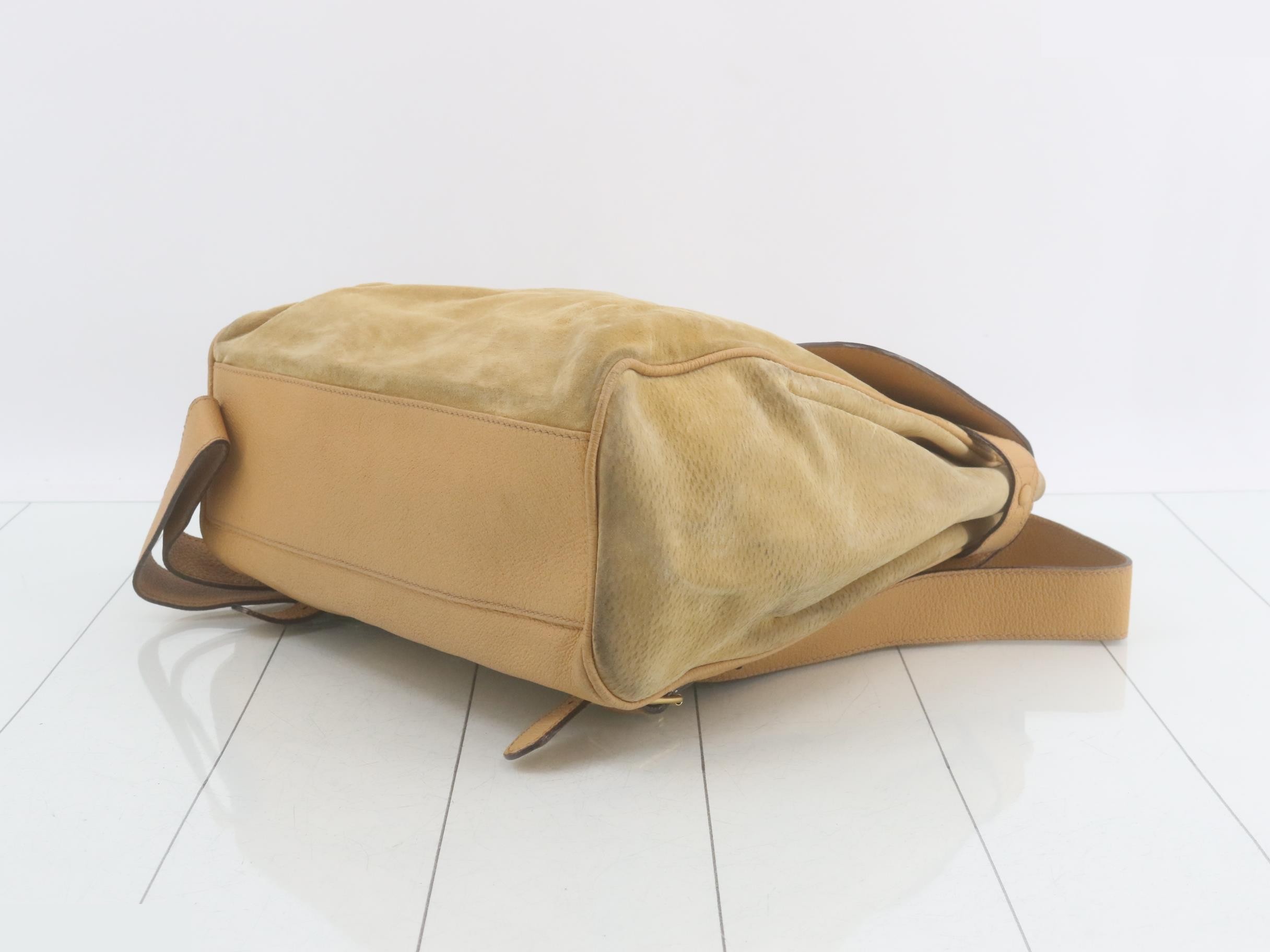 Backpack, saddle backpack, suede leather, beige — view 6