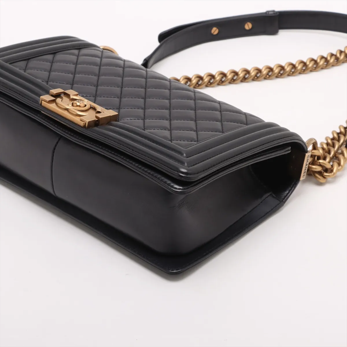 Boy Chanel 25 Lambskin Chain Shoulder Bag Black Gold Hardware 19693055 19th Series A67086 — view 3
