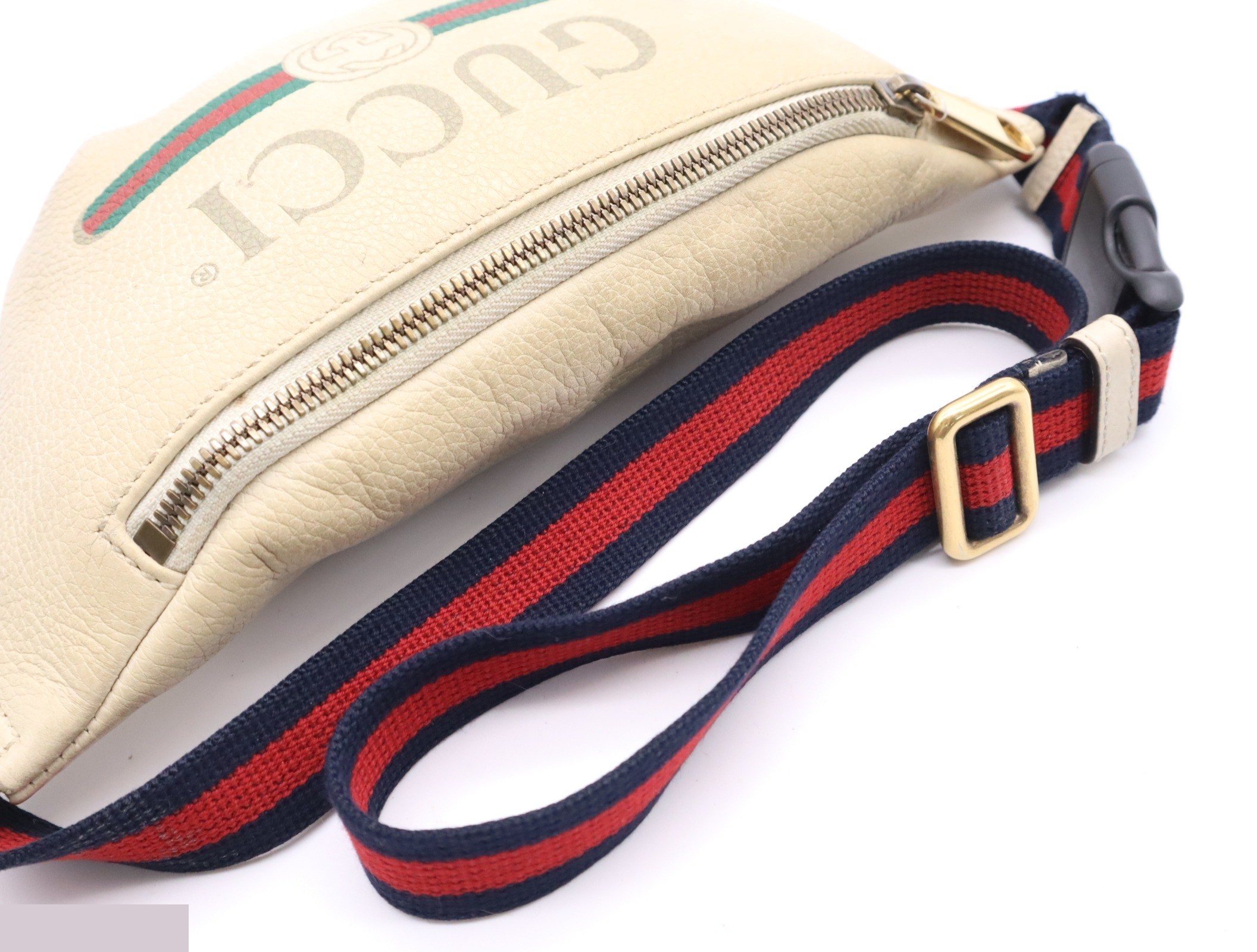 Leather logo print small belt bag, with dust bag and box, ivory. — view 6