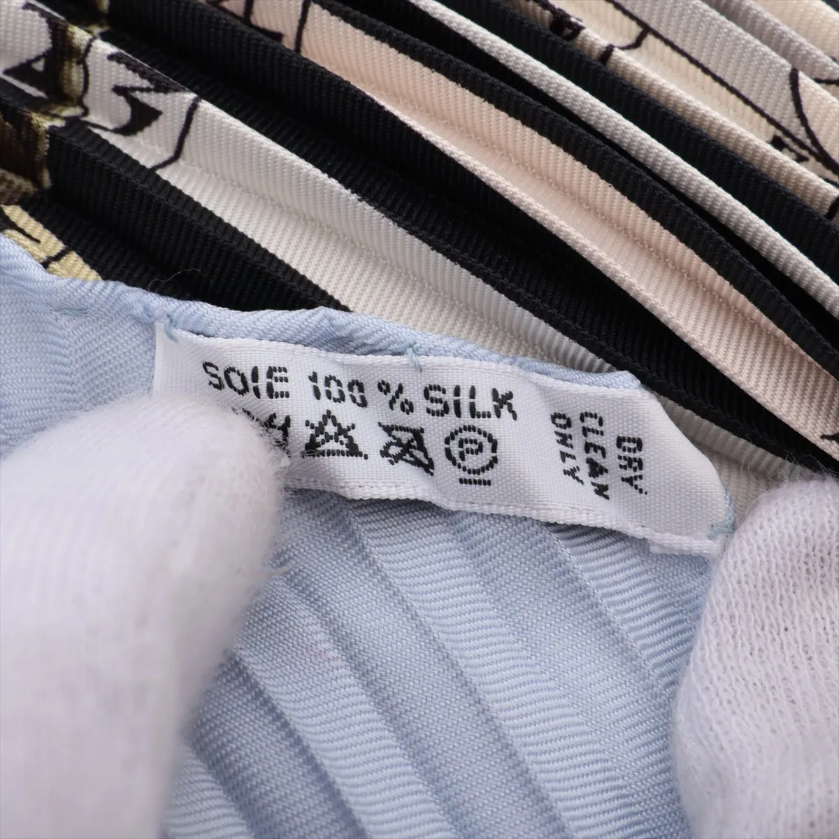 Pleated Carre DIES ET HORE Astrology Scarf, Silk, Light Blue, Shows signs of wear, — view 3