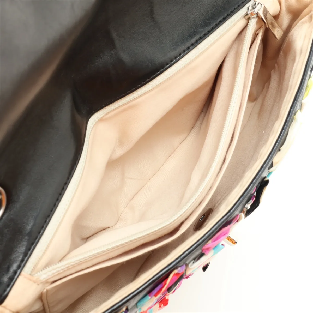 Coco Mark Silk x Lambskin Single Flap Double Chain Bag, Multicolor, Silver Hardware, 14894170, Series 14 — view 8