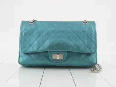 2.55 Classic Double Chain Shoulder Bag, Double Flap, Metallic Blue, W30