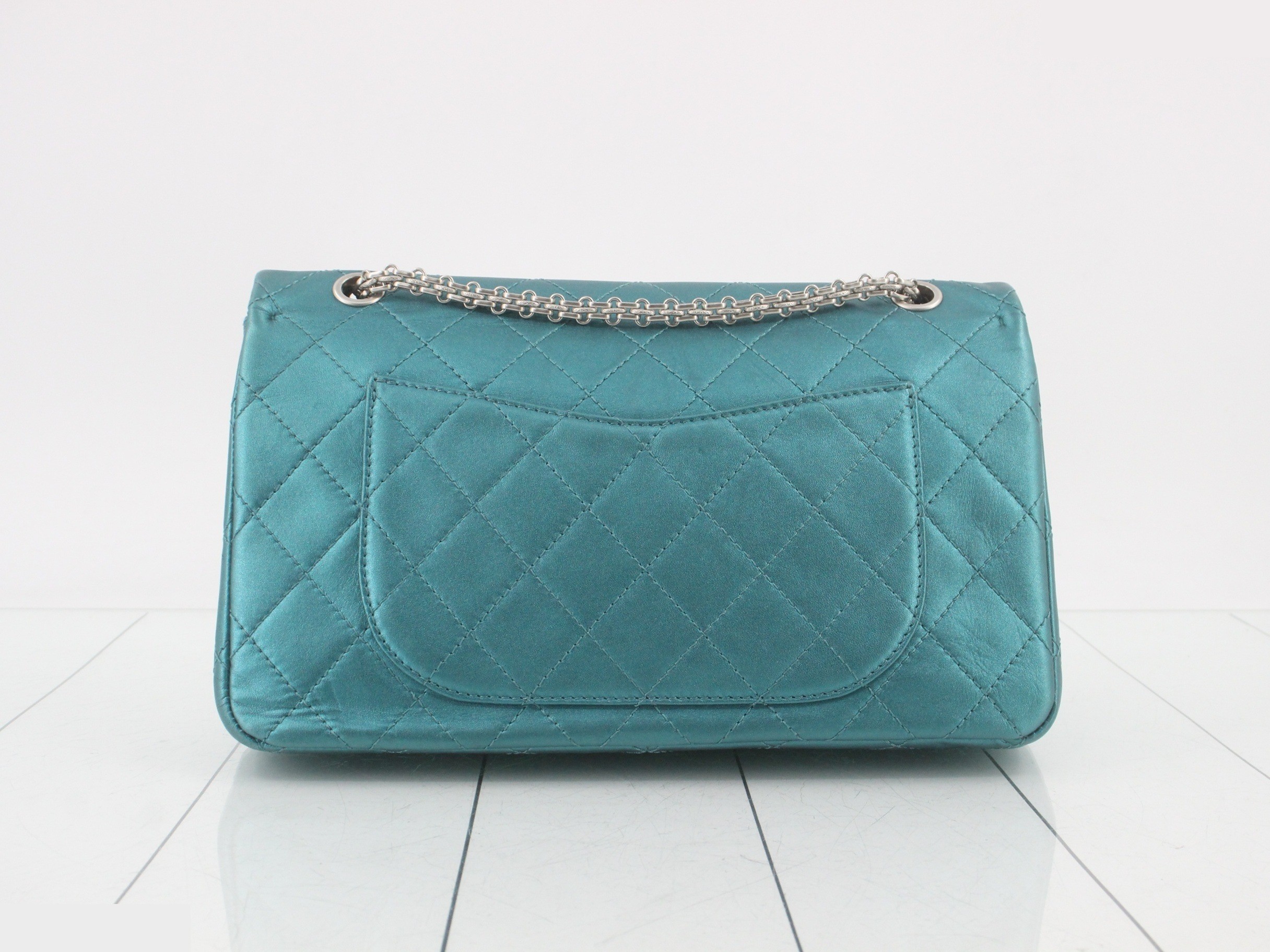 2.55 Classic Double Chain Shoulder Bag, Double Flap, Metallic Blue, W30 — view 2