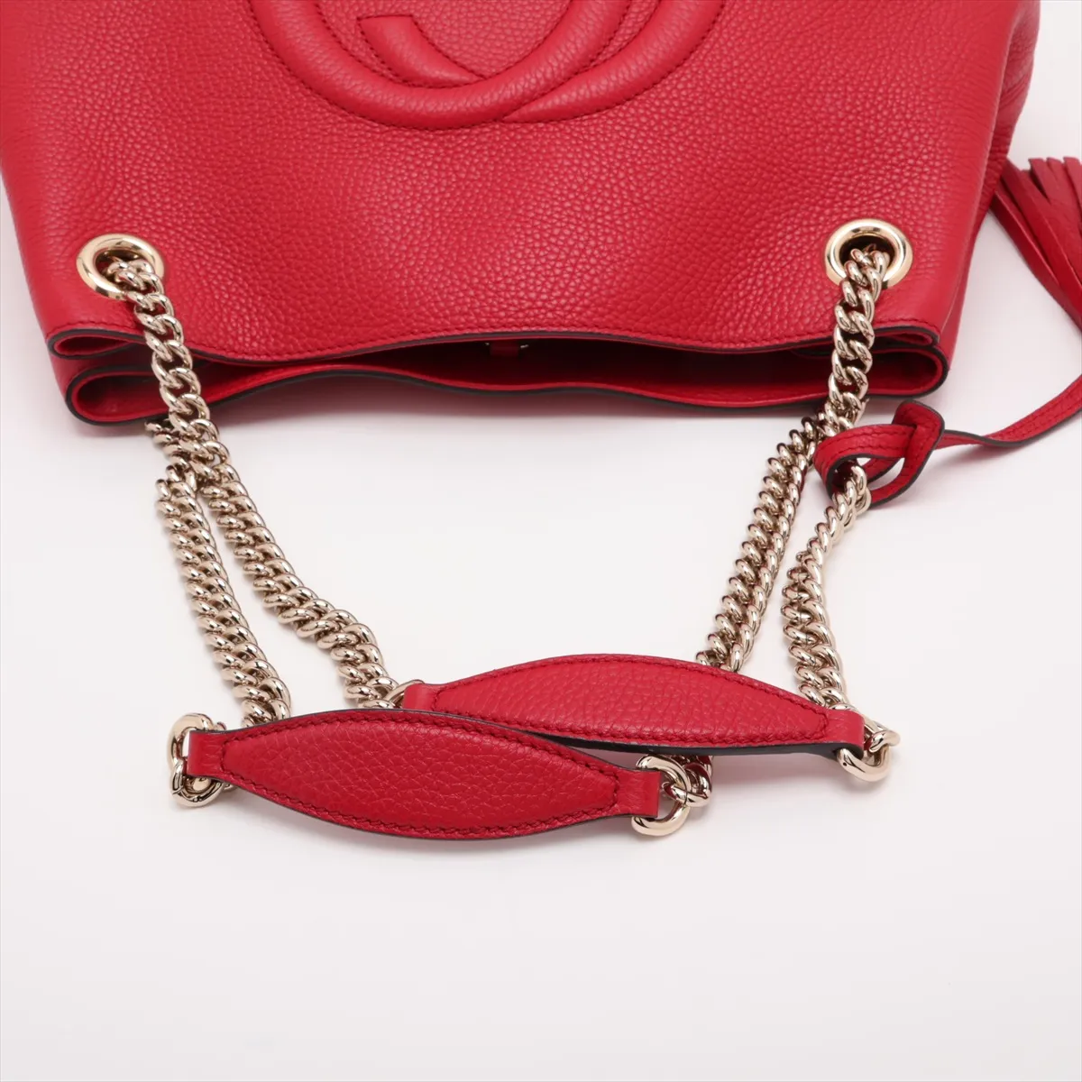 Soho Leather Chain Tote Bag, Red, 536196 — view 5