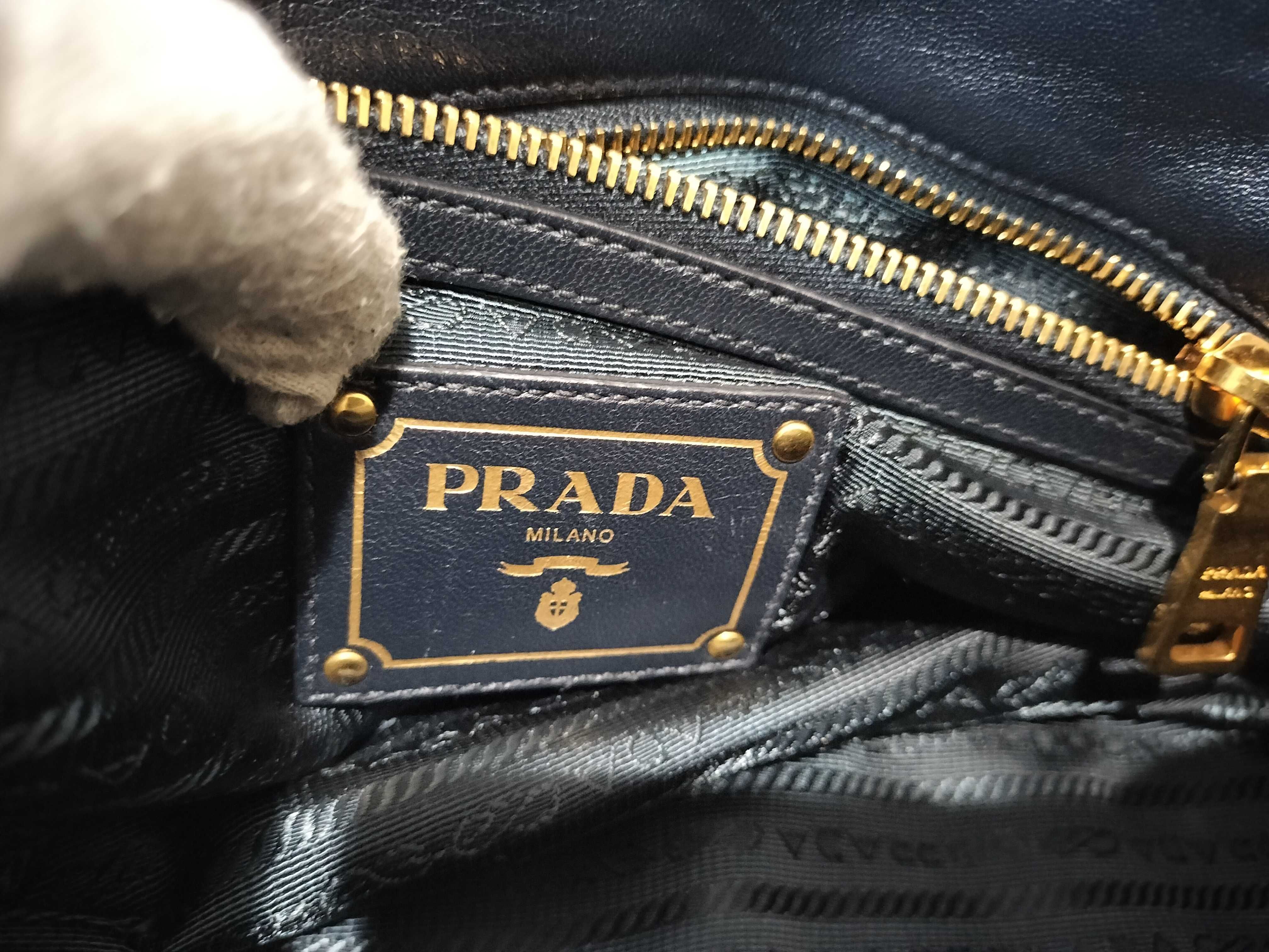 Nylon Leather Gathered 2-Way Shoulder Bag, Navy — view 12