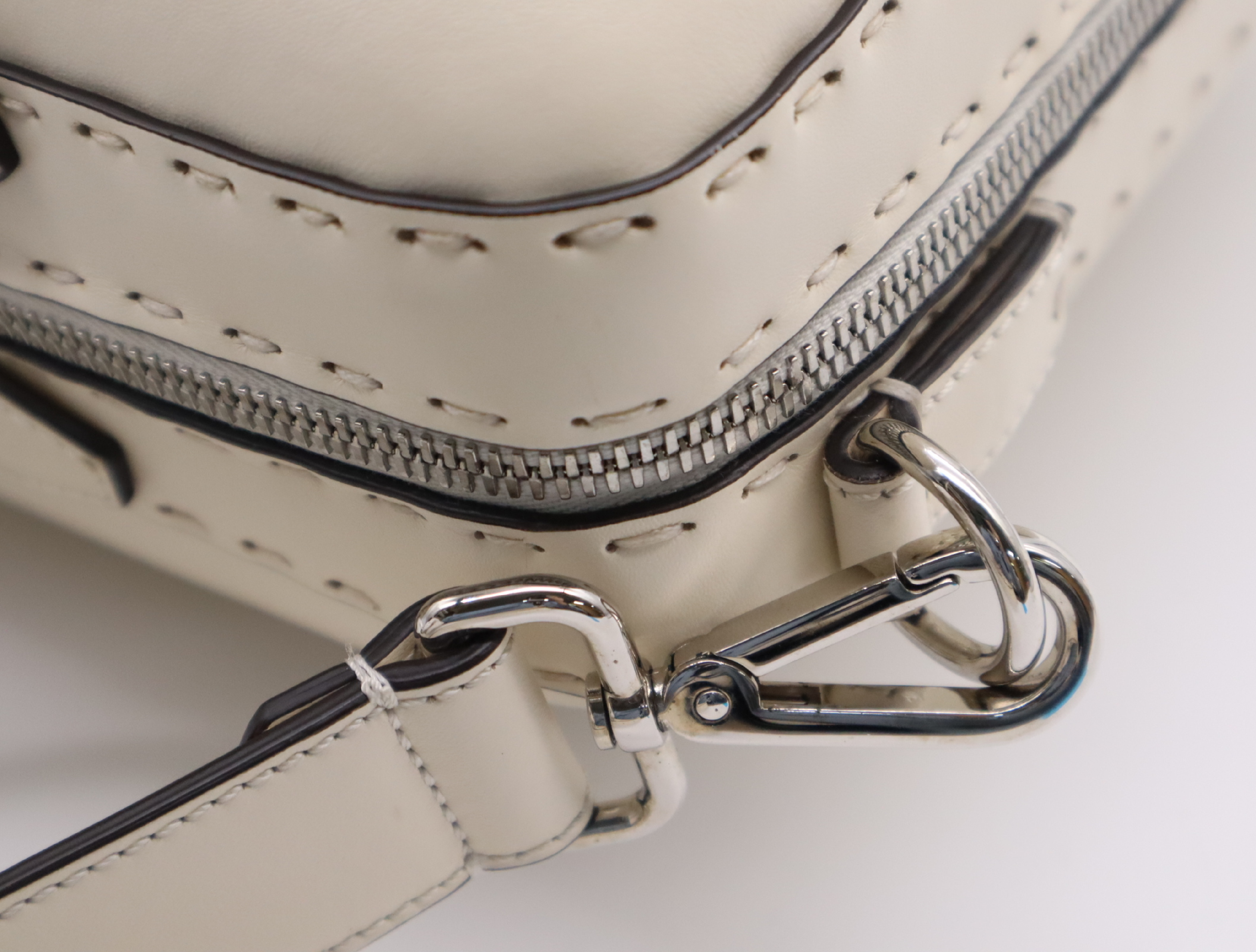 Leather Suitcase, Ivory, Silver Hardware, with Shoulder Strap and Dust Bag. — view 11