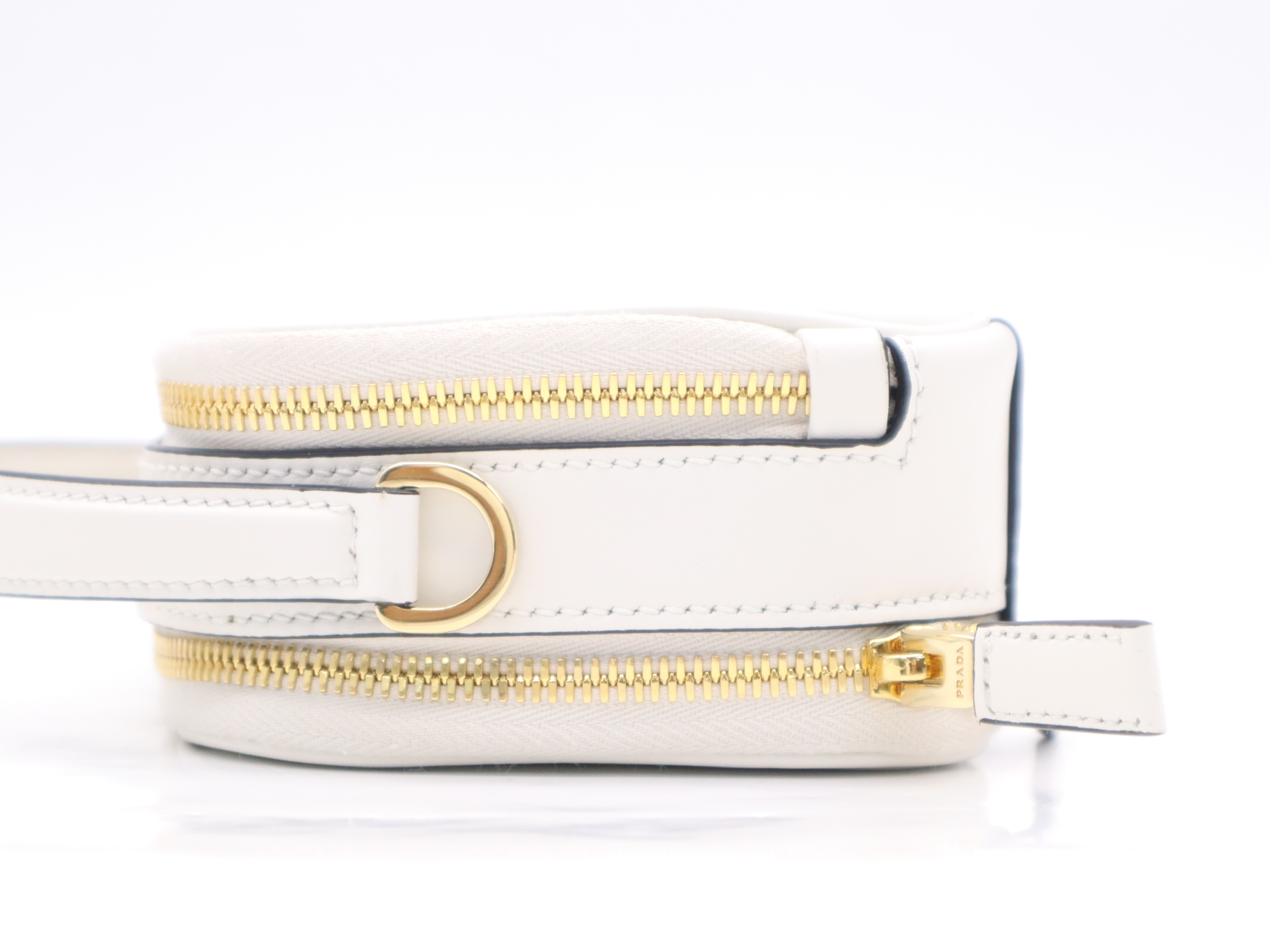 Odette Leather Triangle Logo Mini Bag, White, Gold Hardware, with Dust Bag, Handbag — view 3