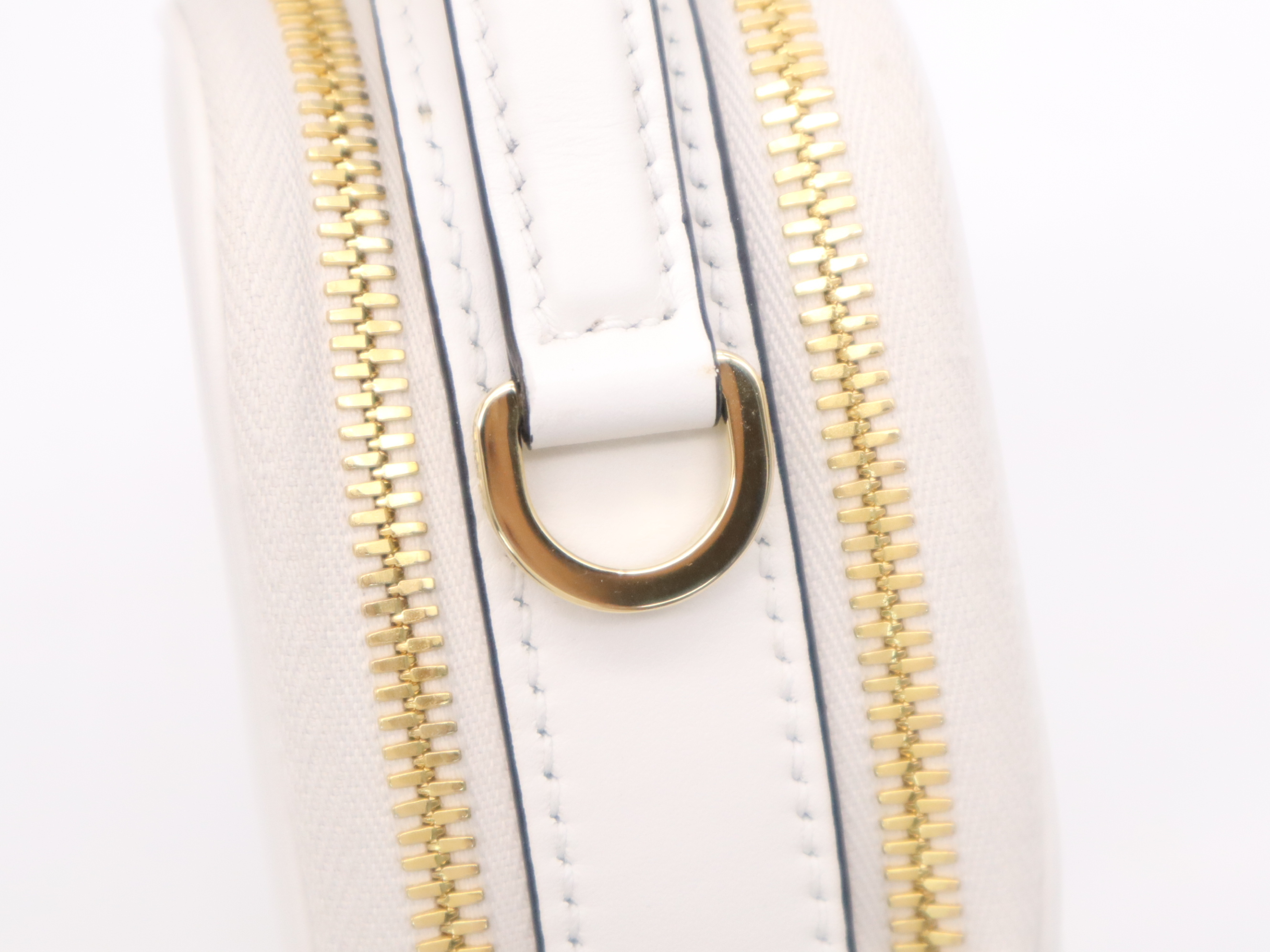 Odette Leather Triangle Logo Mini Bag, White, Gold Hardware, with Dust Bag, Handbag — view 8