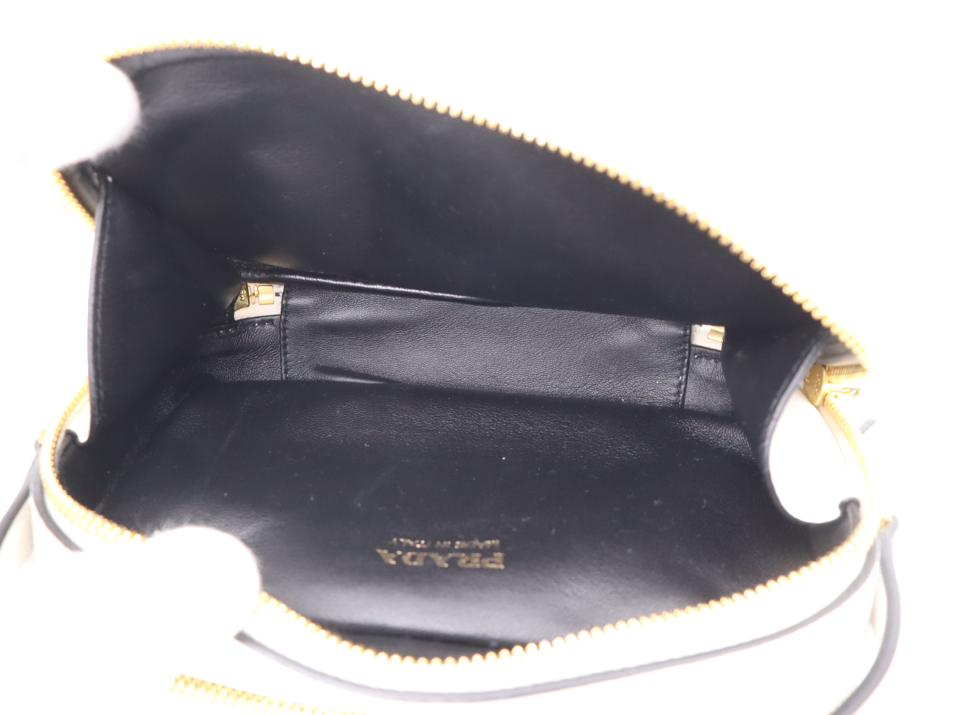 Odette Leather Triangle Logo Mini Bag, White, Gold Hardware, with Dust Bag, Handbag — view 10