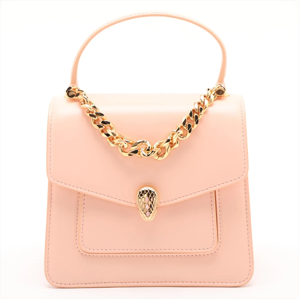 Serpenti Leather Handbag, Pink, with Mirror