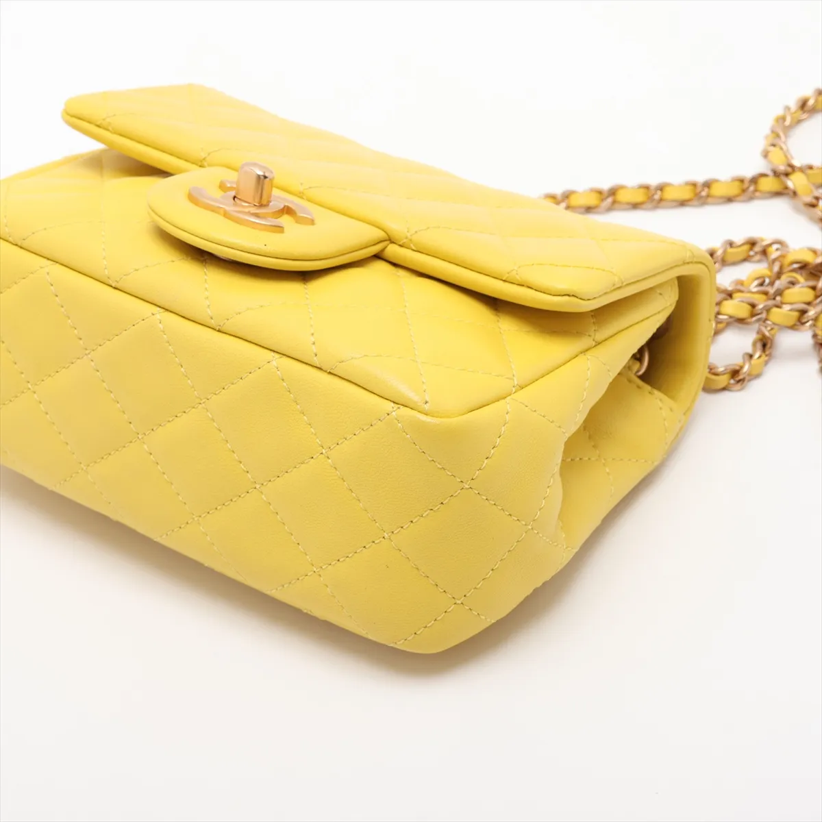 Mini Matelassé Lambskin Single Flap Single Chain Bag, Coco Ball Yellow, Gold Hardware, C99CELHA, Random Plate — view 3