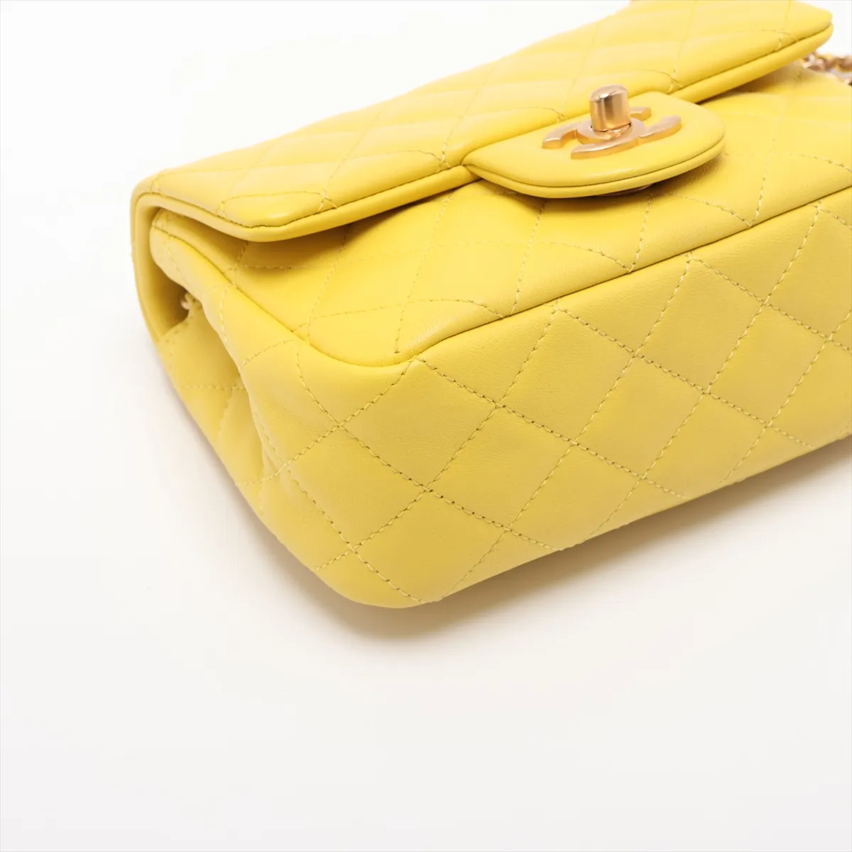 Mini Matelassé Lambskin Single Flap Single Chain Bag, Coco Ball Yellow, Gold Hardware, C99CELHA, Random Plate — view 4