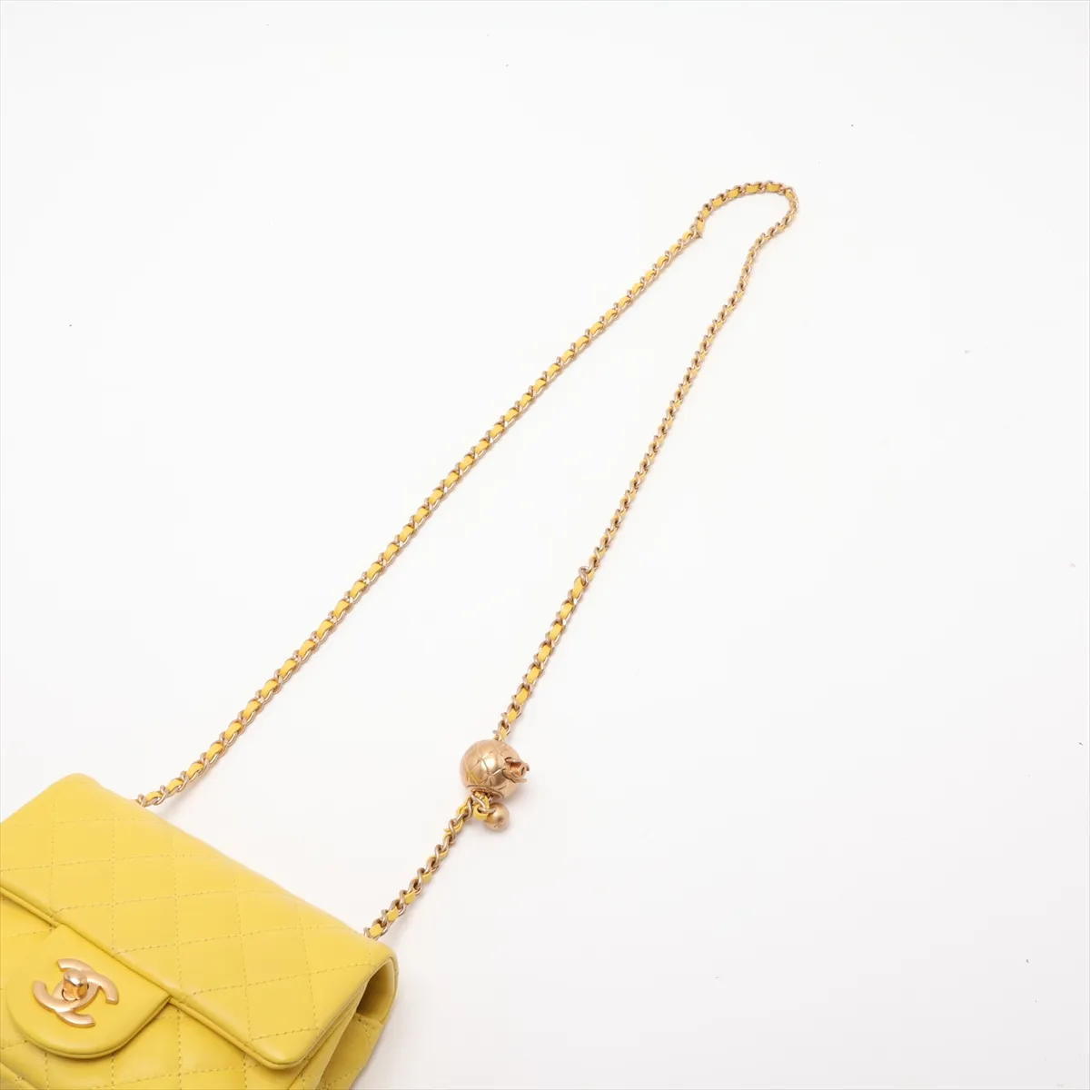 Mini Matelassé Lambskin Single Flap Single Chain Bag, Coco Ball Yellow, Gold Hardware, C99CELHA, Random Plate — view 5