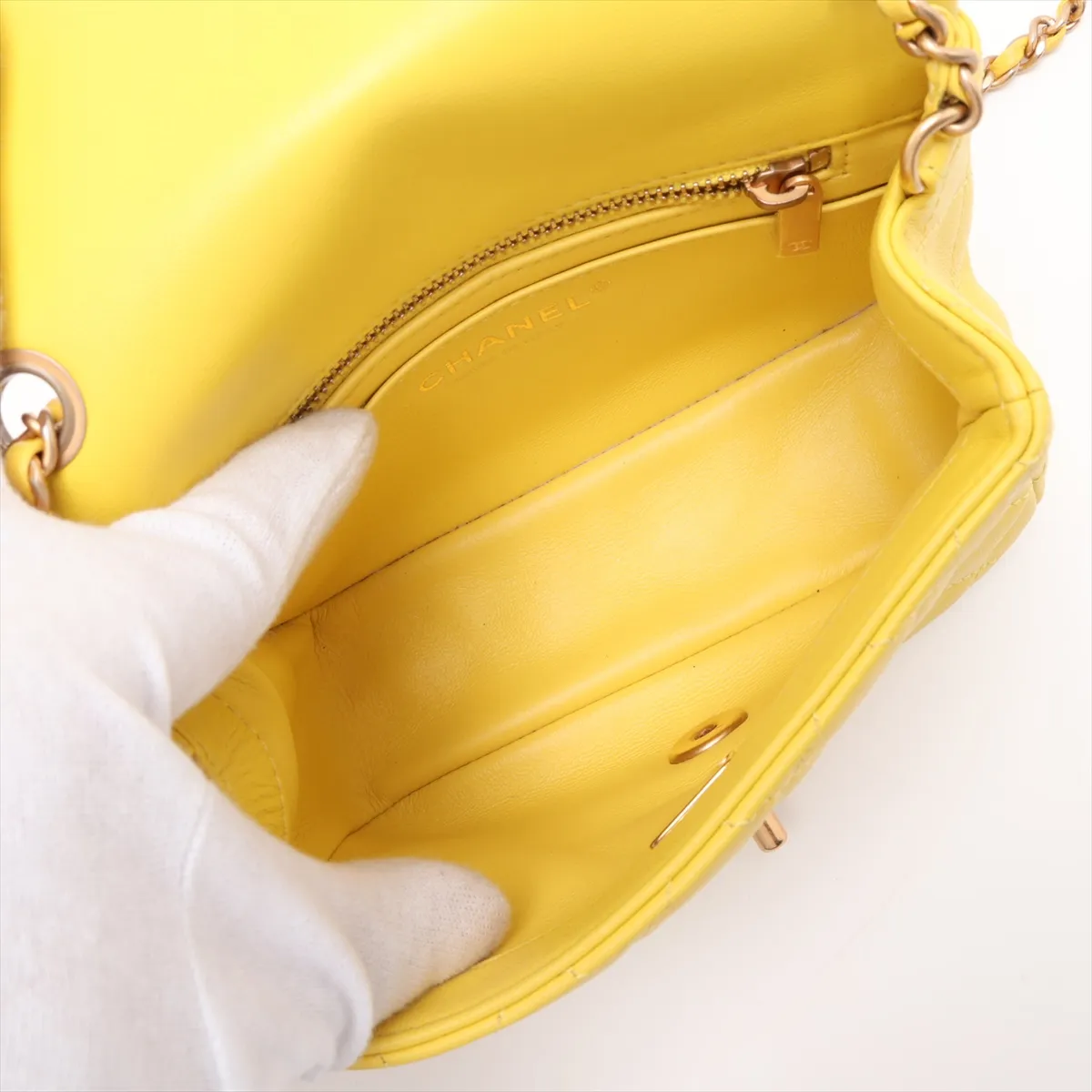 Mini Matelassé Lambskin Single Flap Single Chain Bag, Coco Ball Yellow, Gold Hardware, C99CELHA, Random Plate — view 6