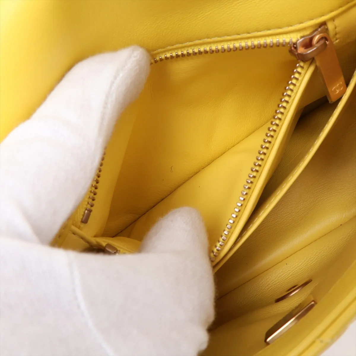 Mini Matelassé Lambskin Single Flap Single Chain Bag, Coco Ball Yellow, Gold Hardware, C99CELHA, Random Plate — view 8