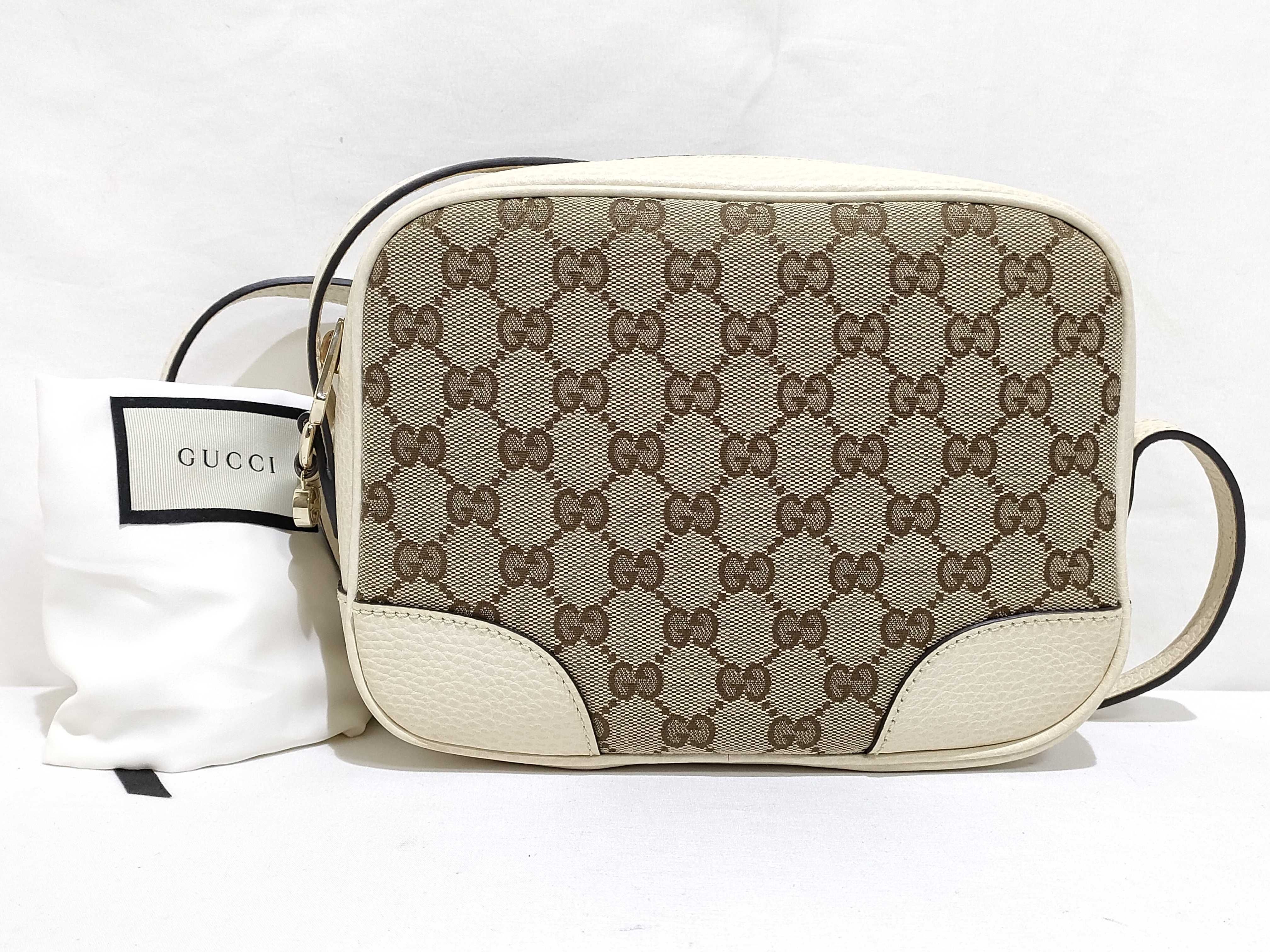 GG Canvas Shoulder Bag, Beige x White, 449413 (Outlet)