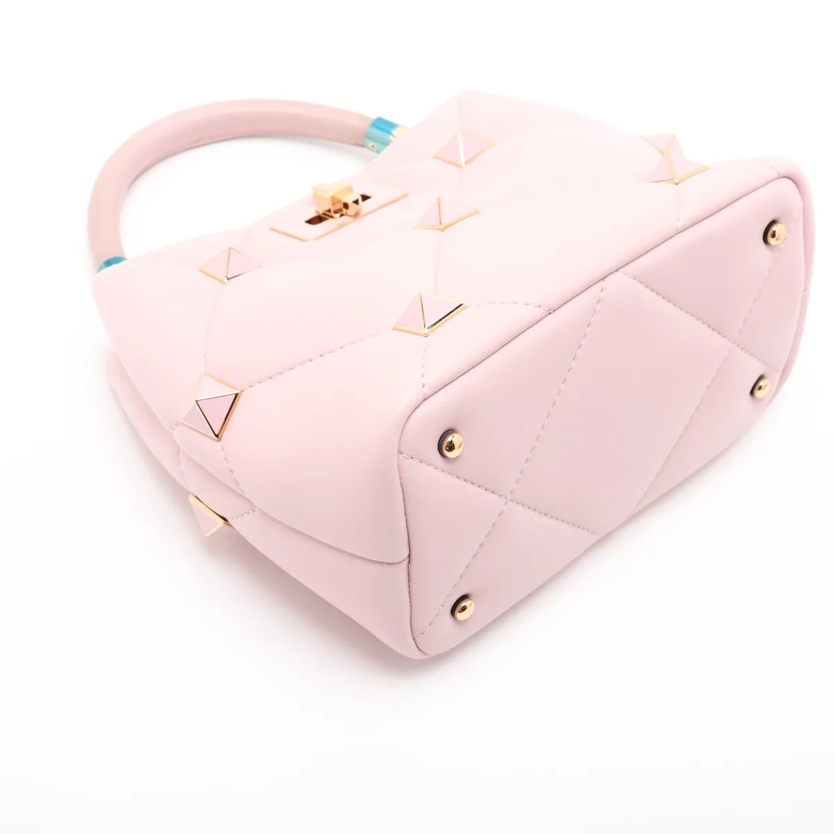 Roman Studded Leather 2-Way Handbag, Pink — view 4