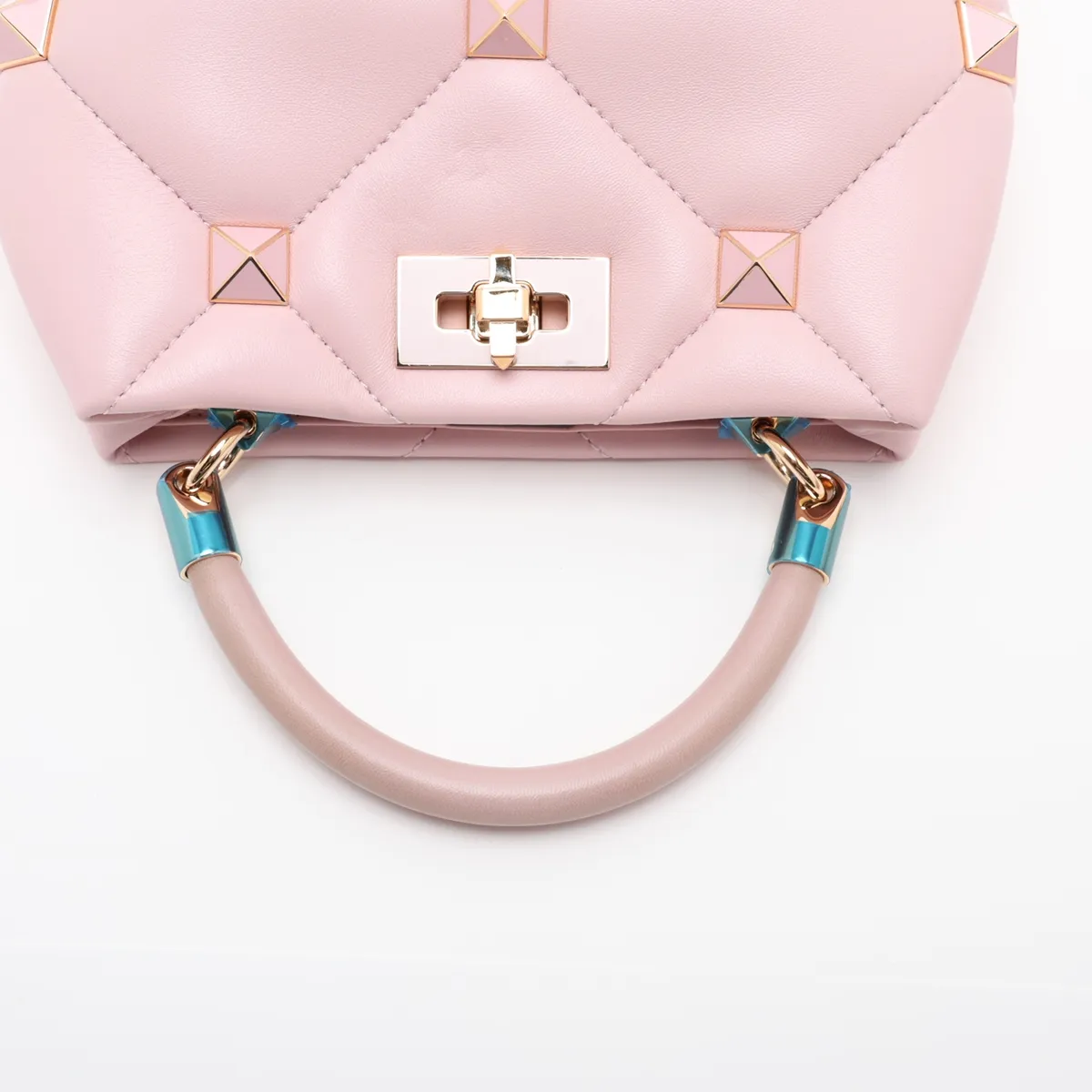 Roman Studded Leather 2-Way Handbag, Pink — view 5