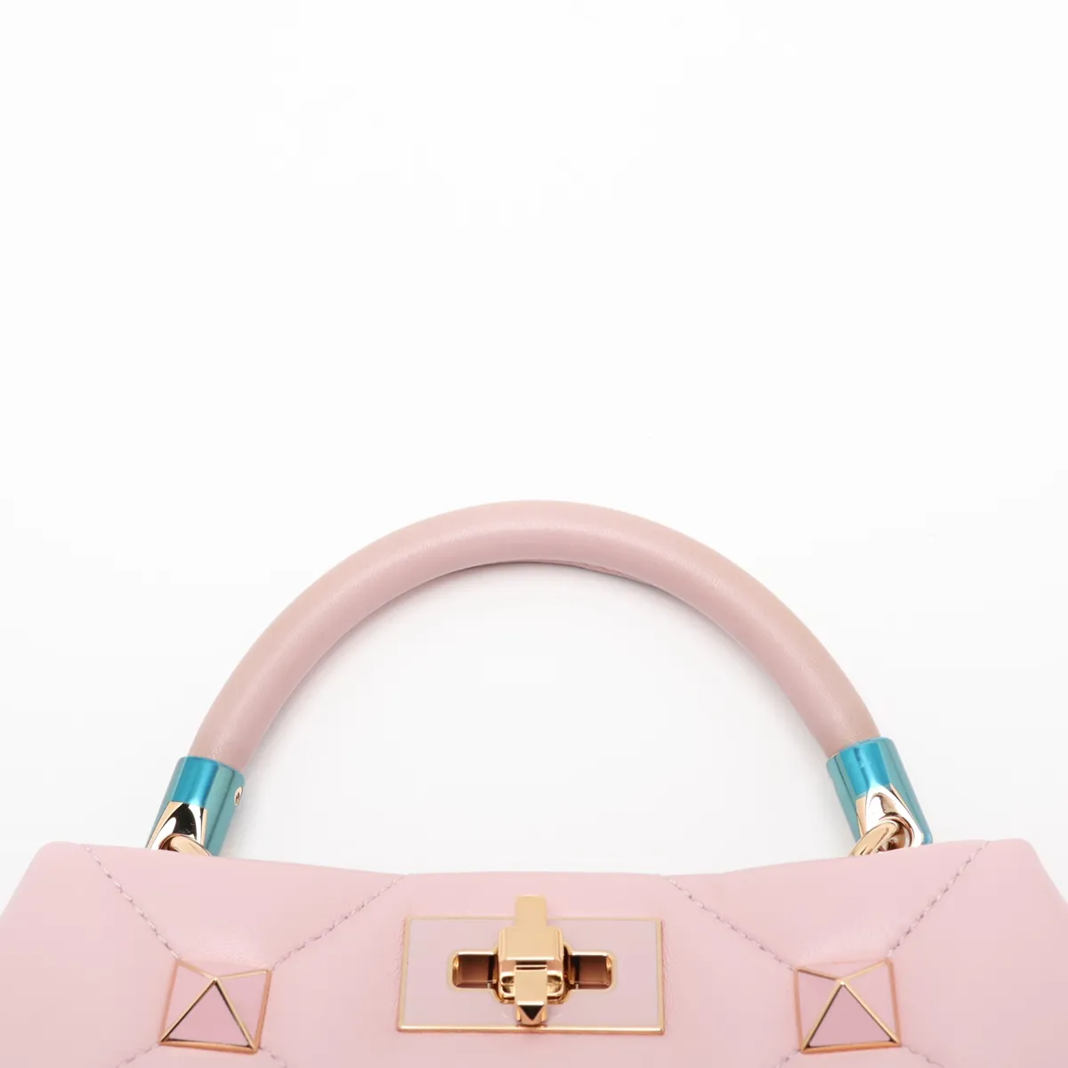 Roman Studded Leather 2-Way Handbag, Pink — view 6