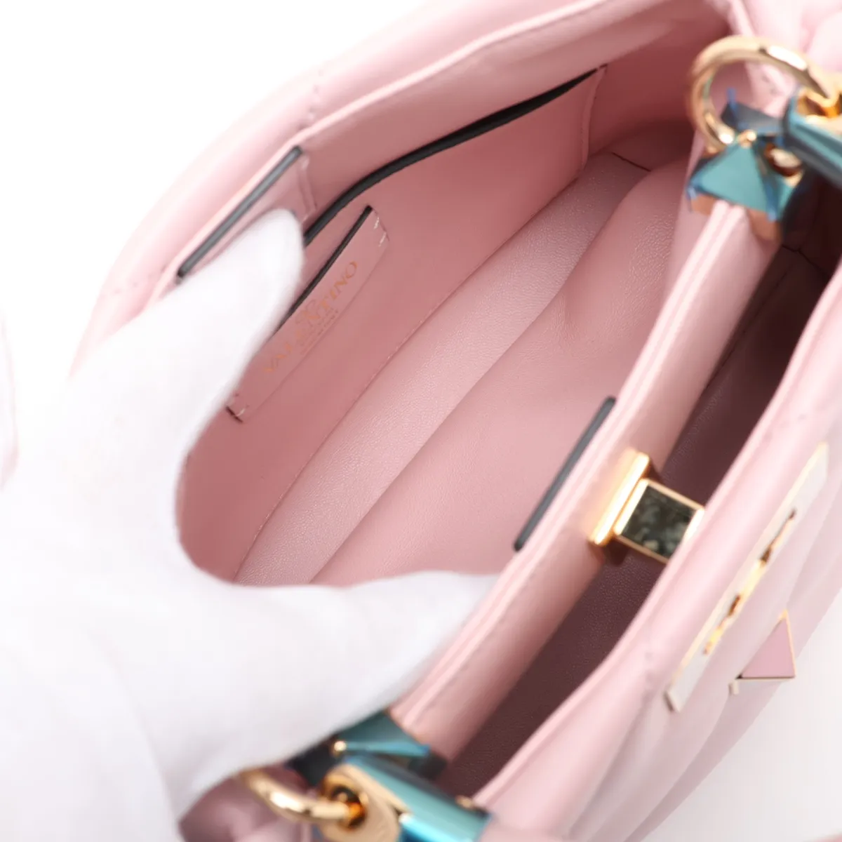 Roman Studded Leather 2-Way Handbag, Pink — view 9