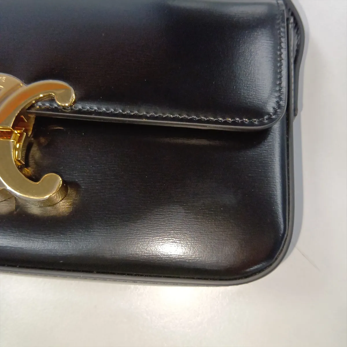 Triomphe Claude Leather Shoulder Bag, Black — view 14
