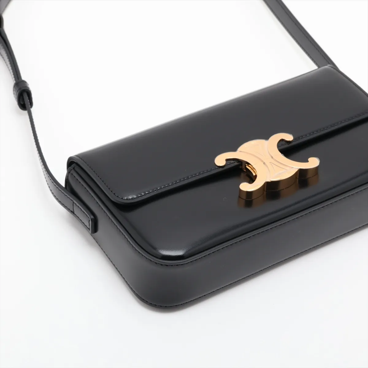 Triomphe Claude Leather Shoulder Bag, Black — view 4