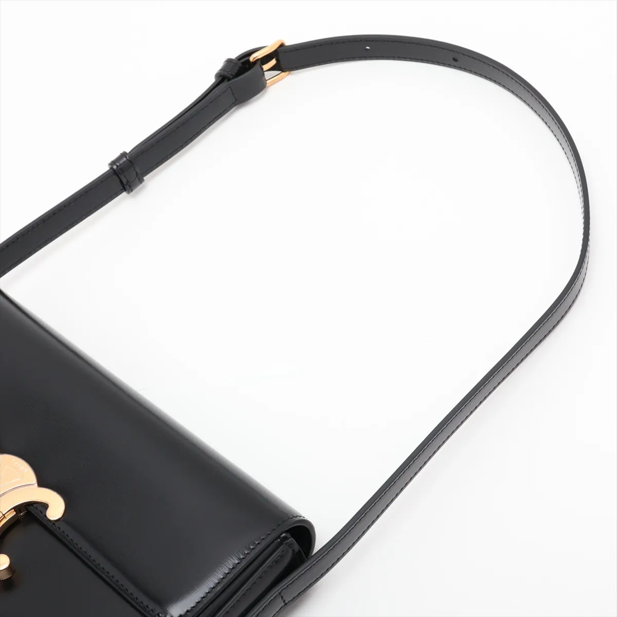 Triomphe Claude Leather Shoulder Bag, Black — view 5