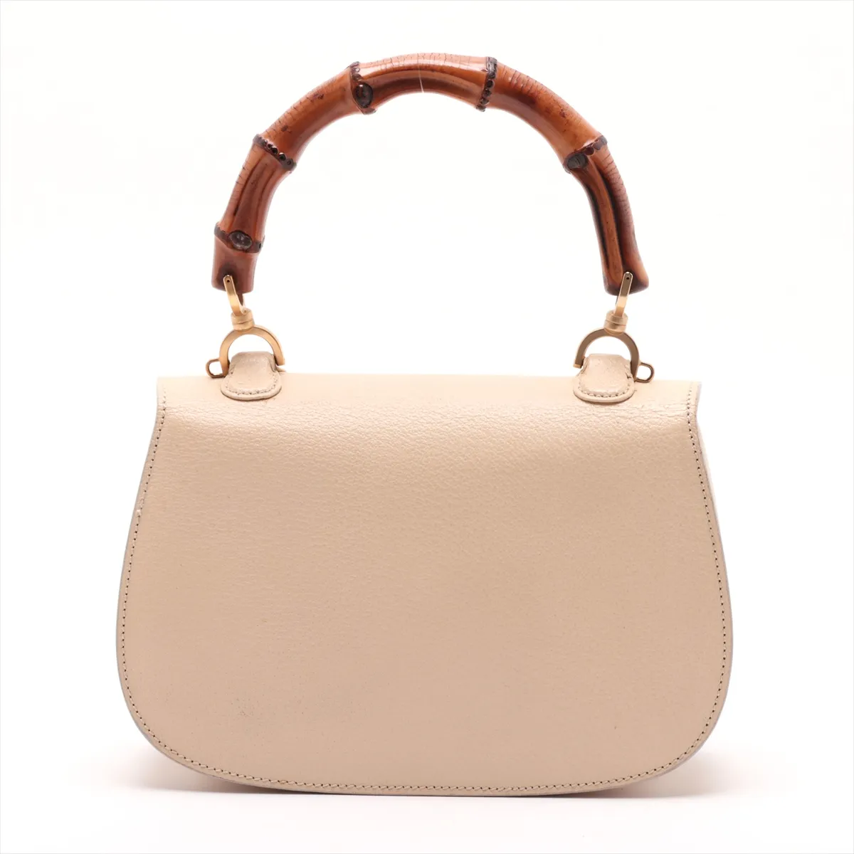 Bamboo Leather 2-Way Handbag, Beige, with Mirror — view 2