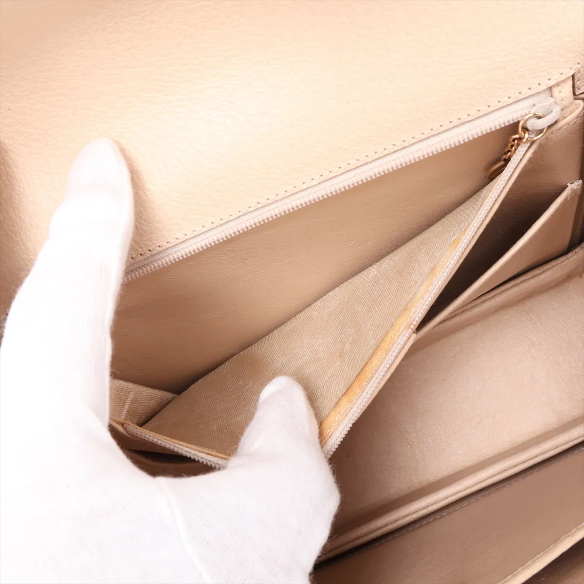 Bamboo Leather 2-Way Handbag, Beige, with Mirror — view 11