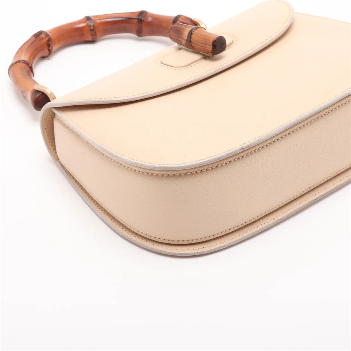 Bamboo Leather 2-Way Handbag, Beige, with Mirror — view 4