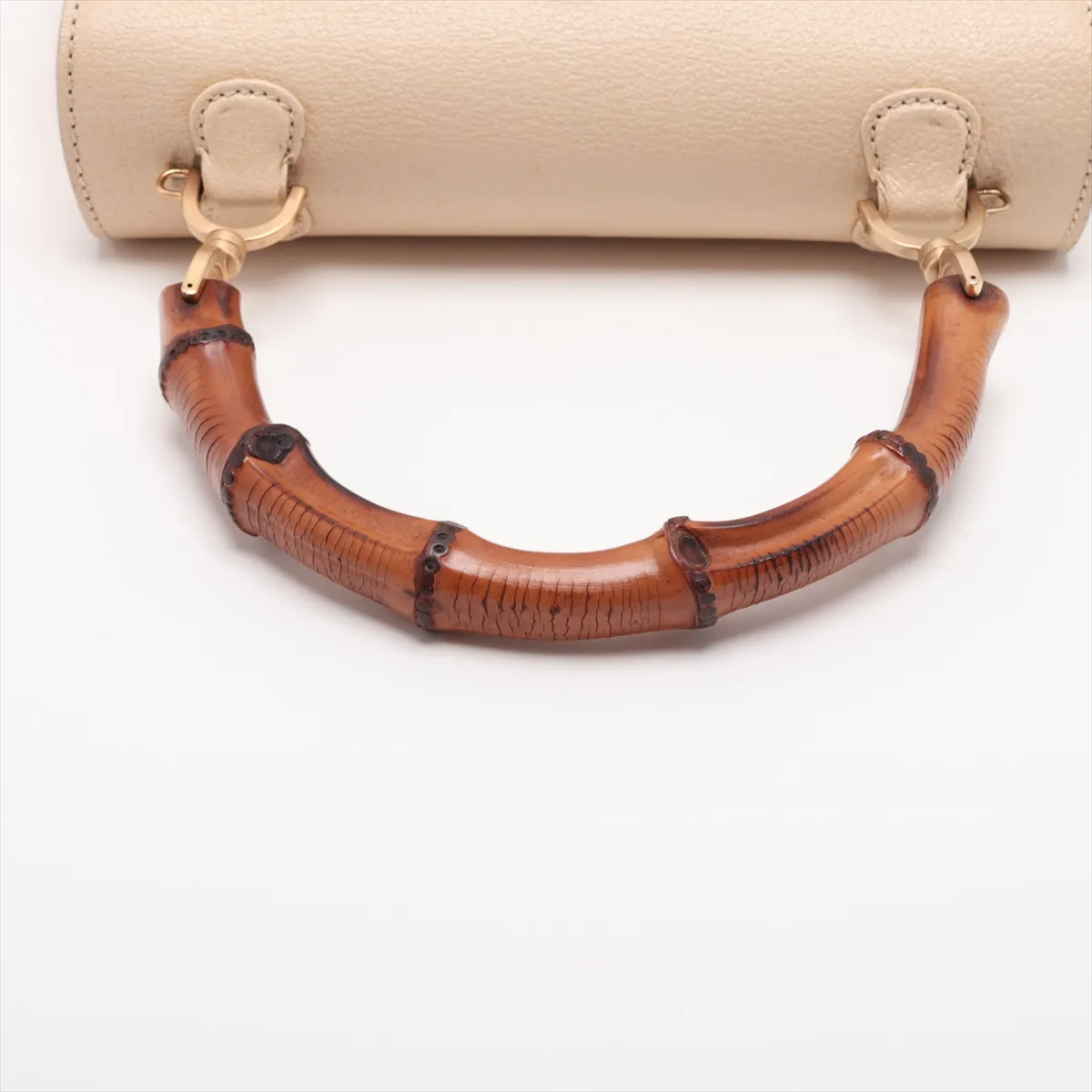 Bamboo Leather 2-Way Handbag, Beige, with Mirror — view 5
