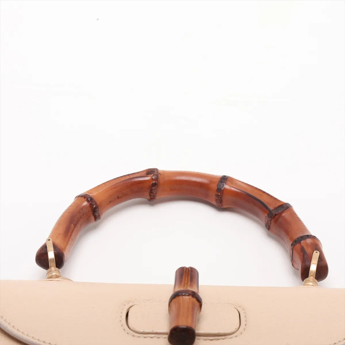 Bamboo Leather 2-Way Handbag, Beige, with Mirror — view 6