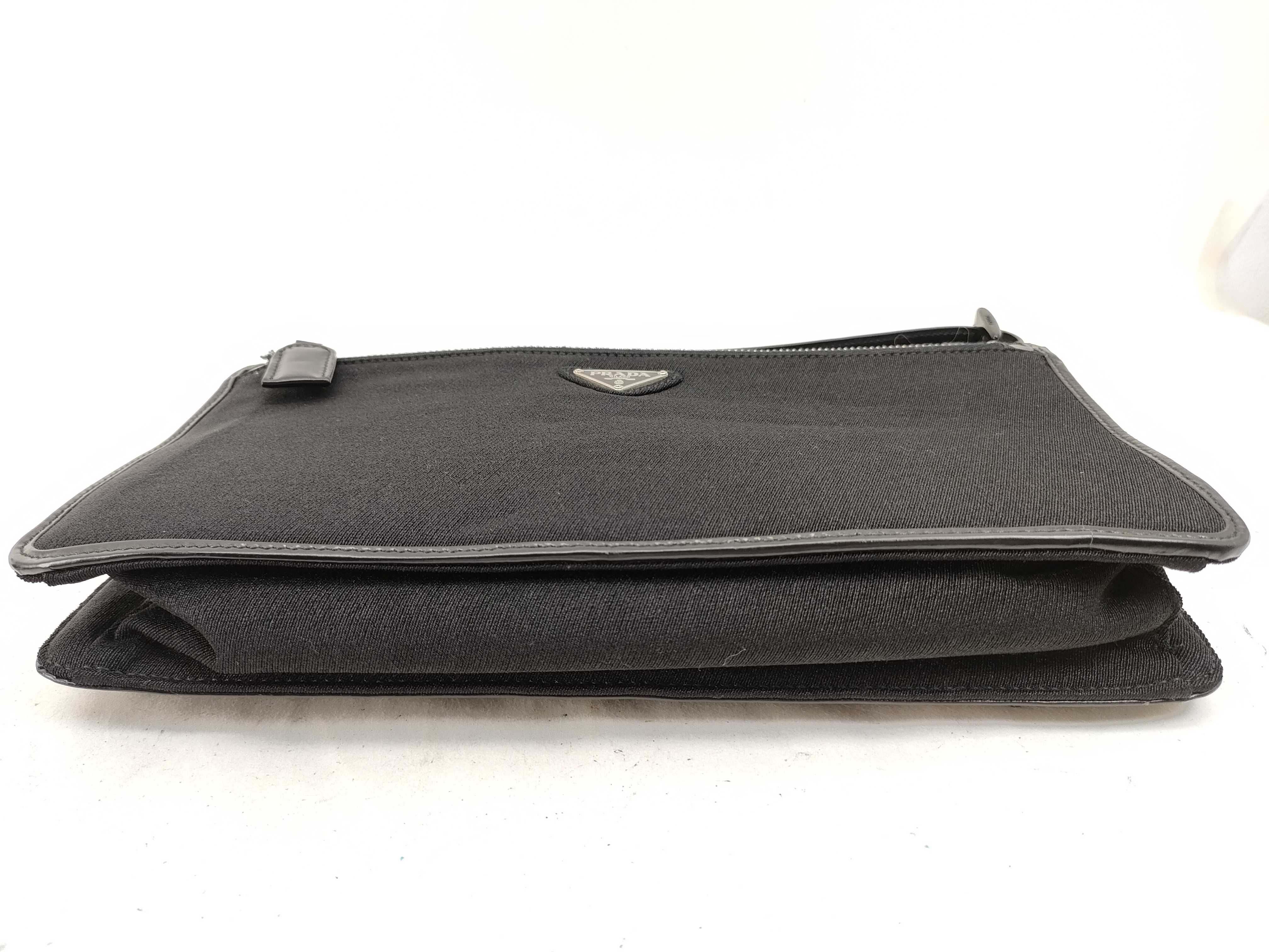 One-Shoulder Leather x Canvas Triangle Plate Shoulder Bag — view 4