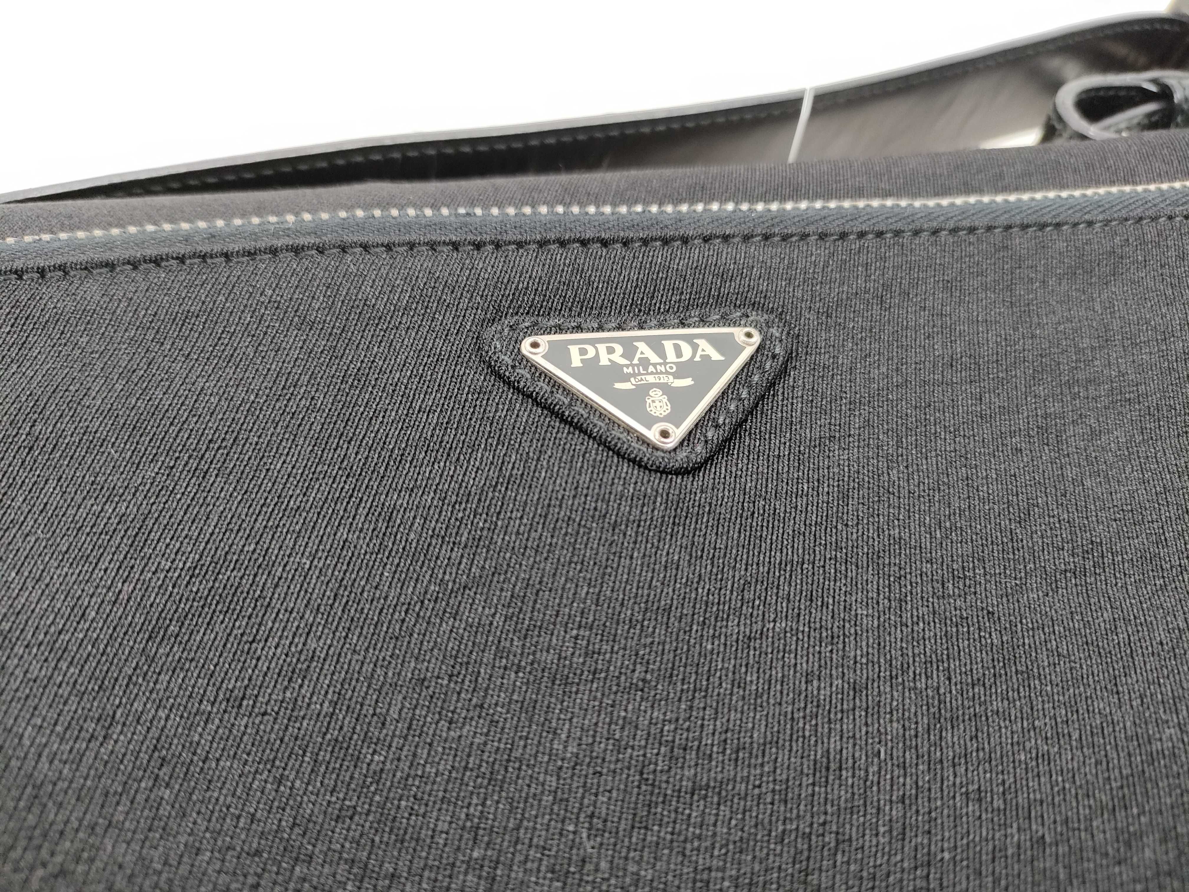 One-Shoulder Leather x Canvas Triangle Plate Shoulder Bag — view 5